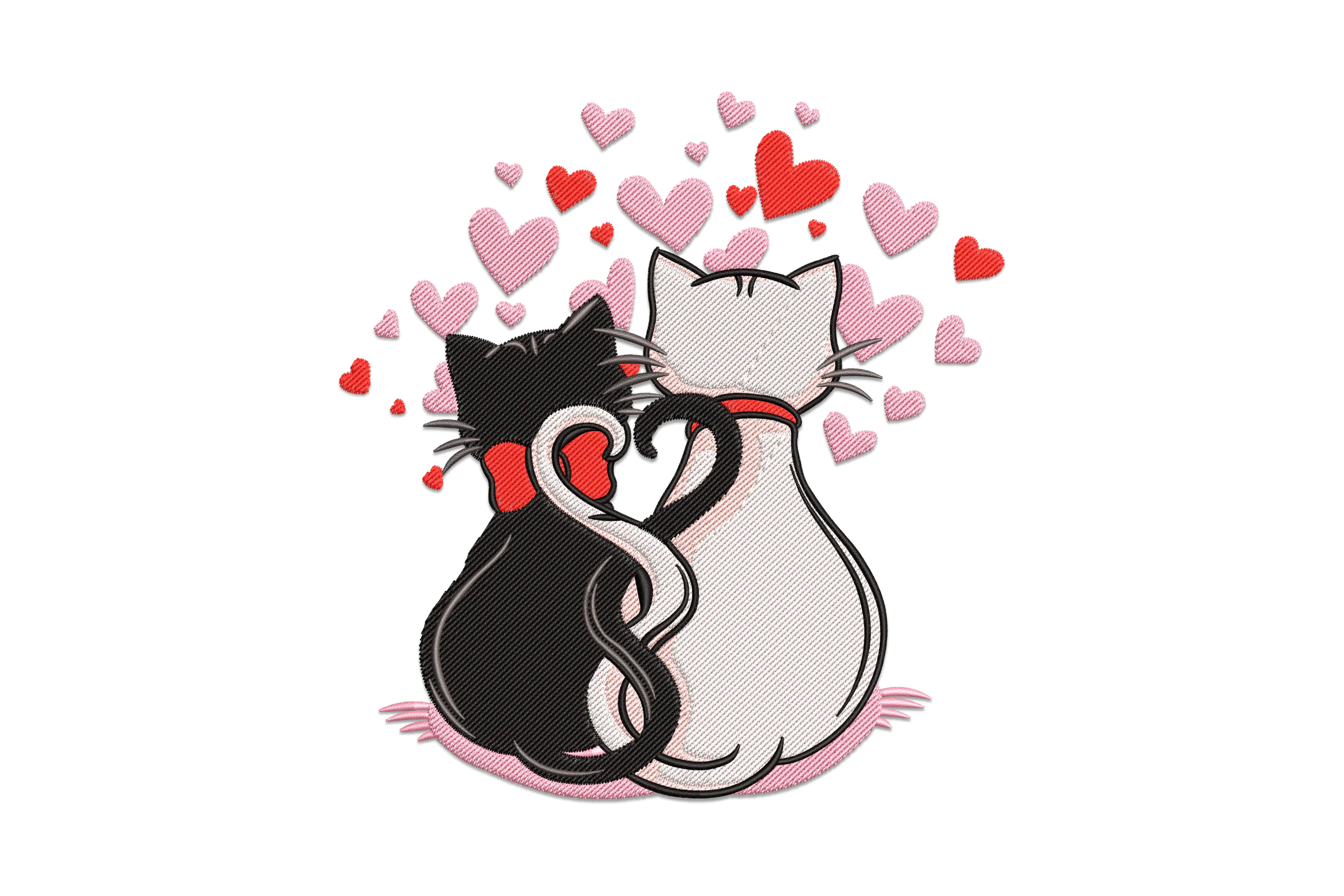 Cats Love Heart Embroidery Design