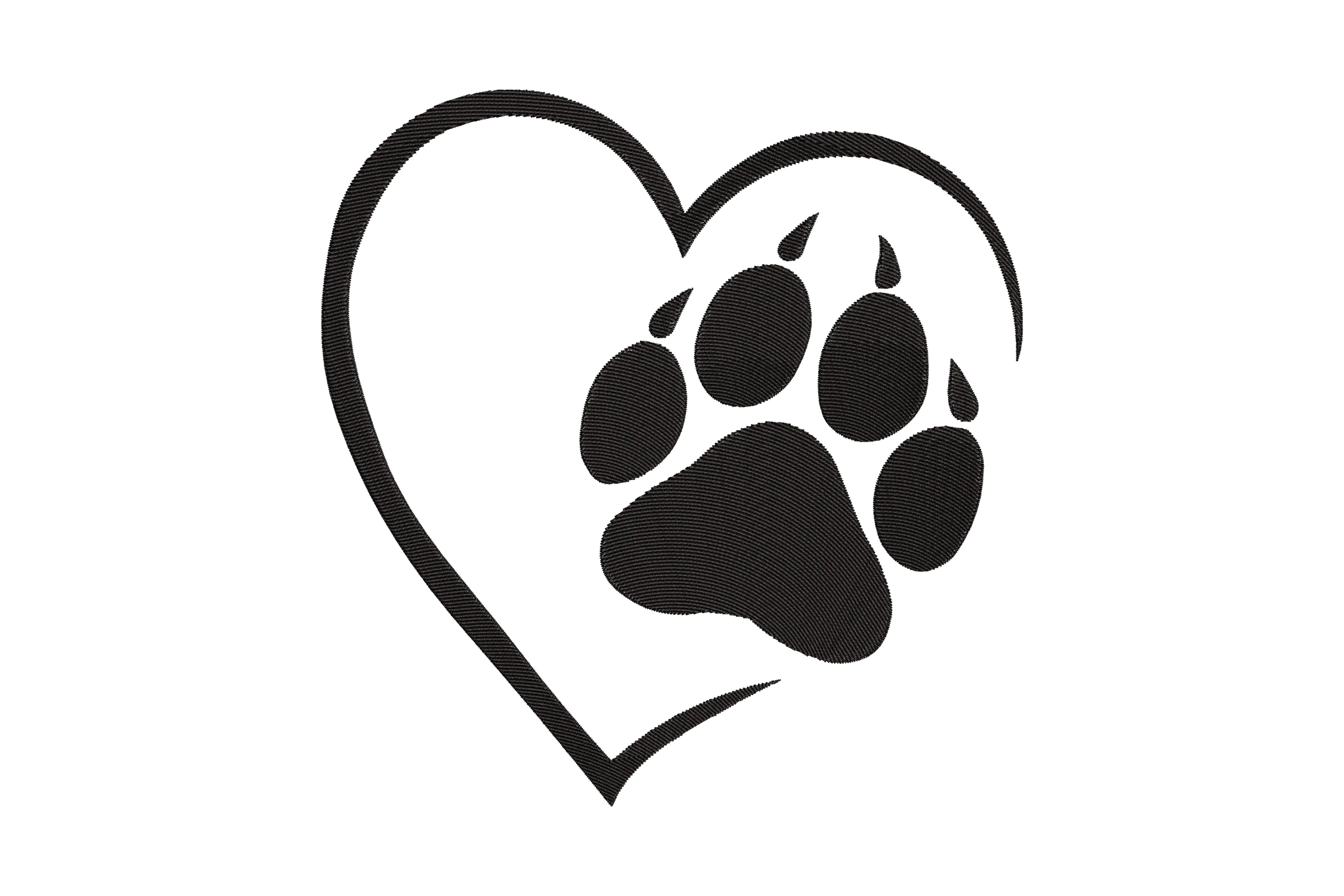 Paw Print Heart Embroidery Design Pattern