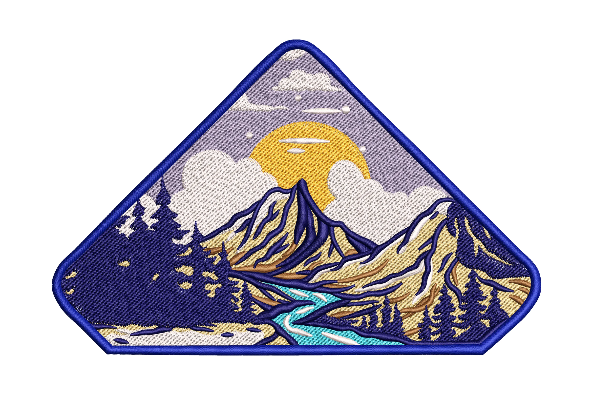 Mountain and River Landscape Embroidery Design