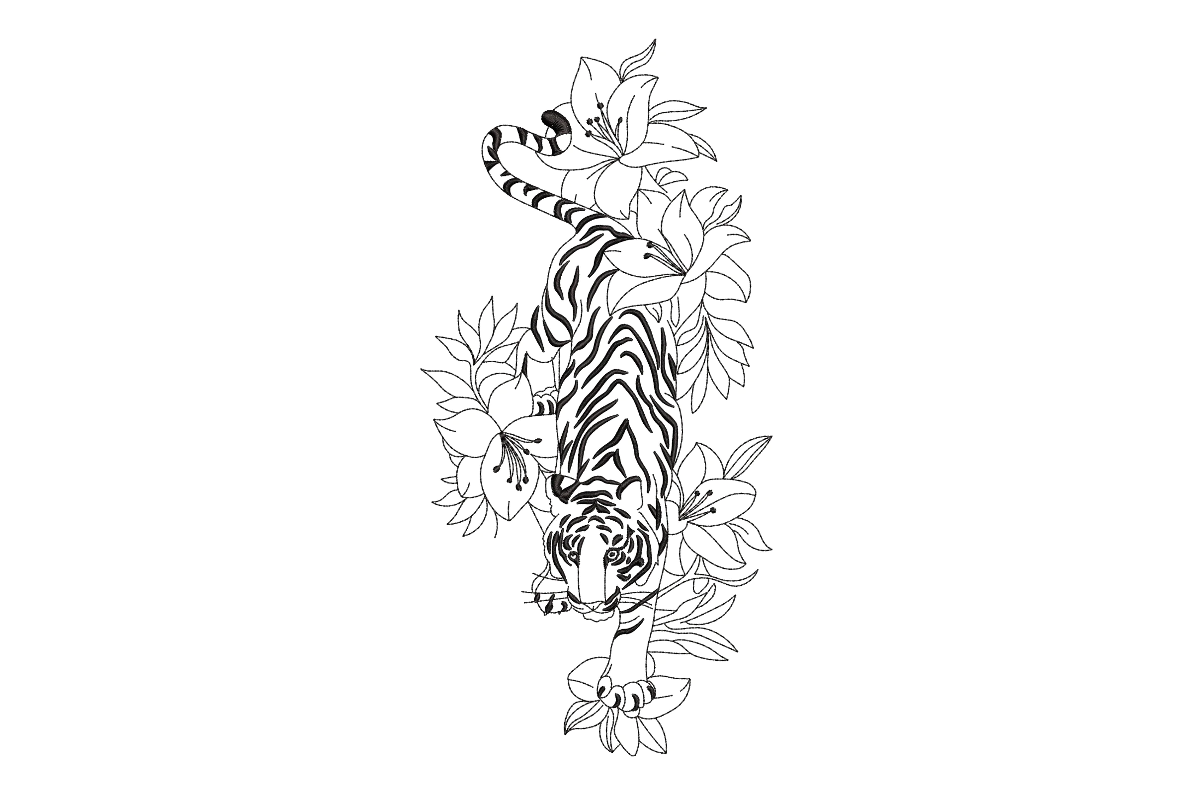 Floral Tiger Embroidery Design