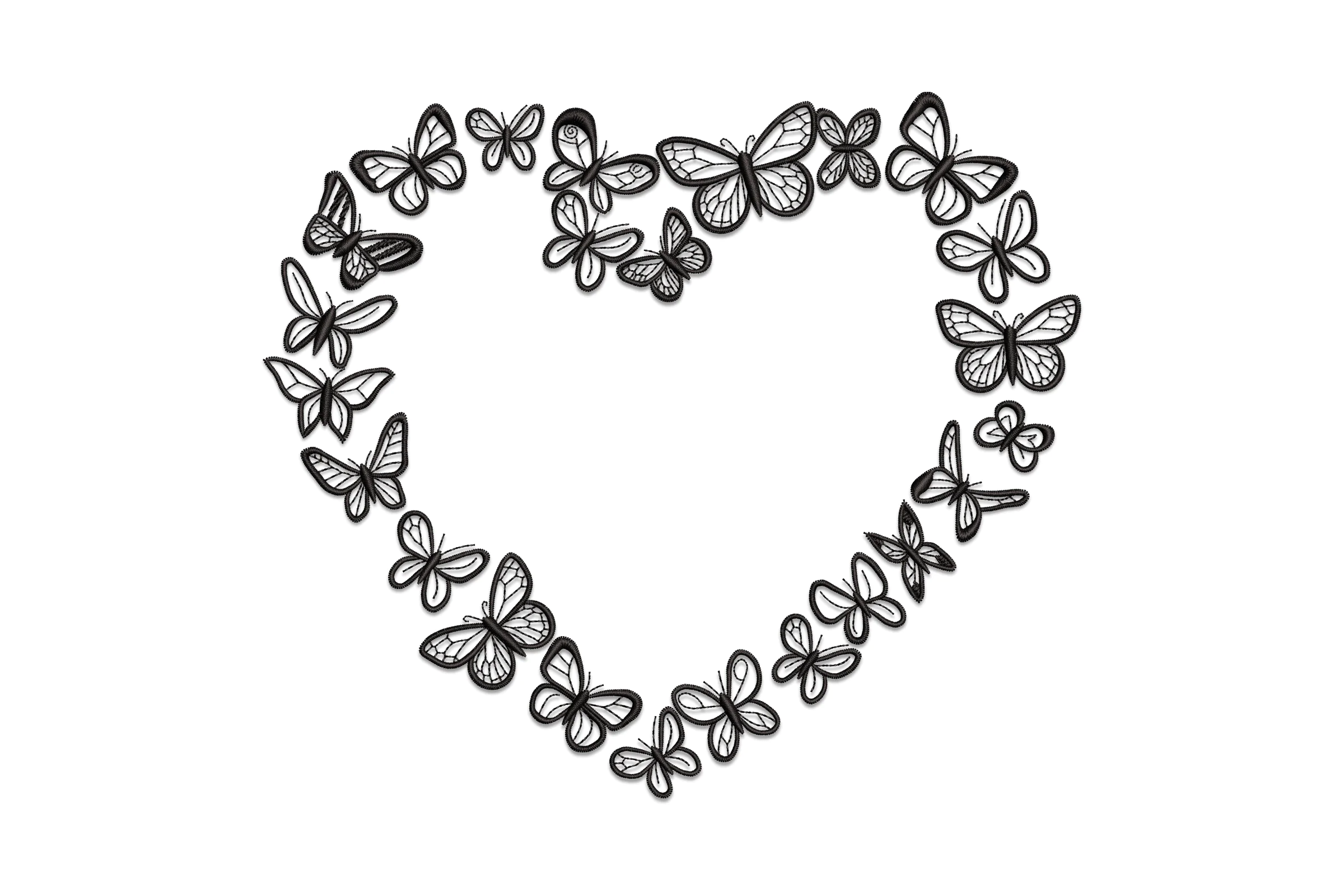 Black Butterflies Heart Embroidery Design