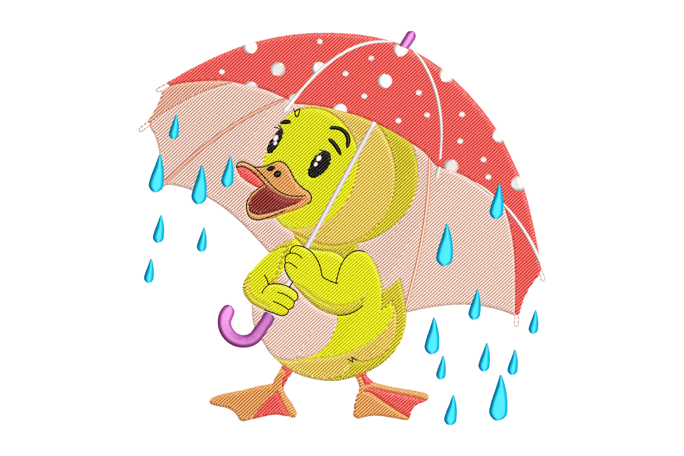 Duck with Umbrella Embroidery Design