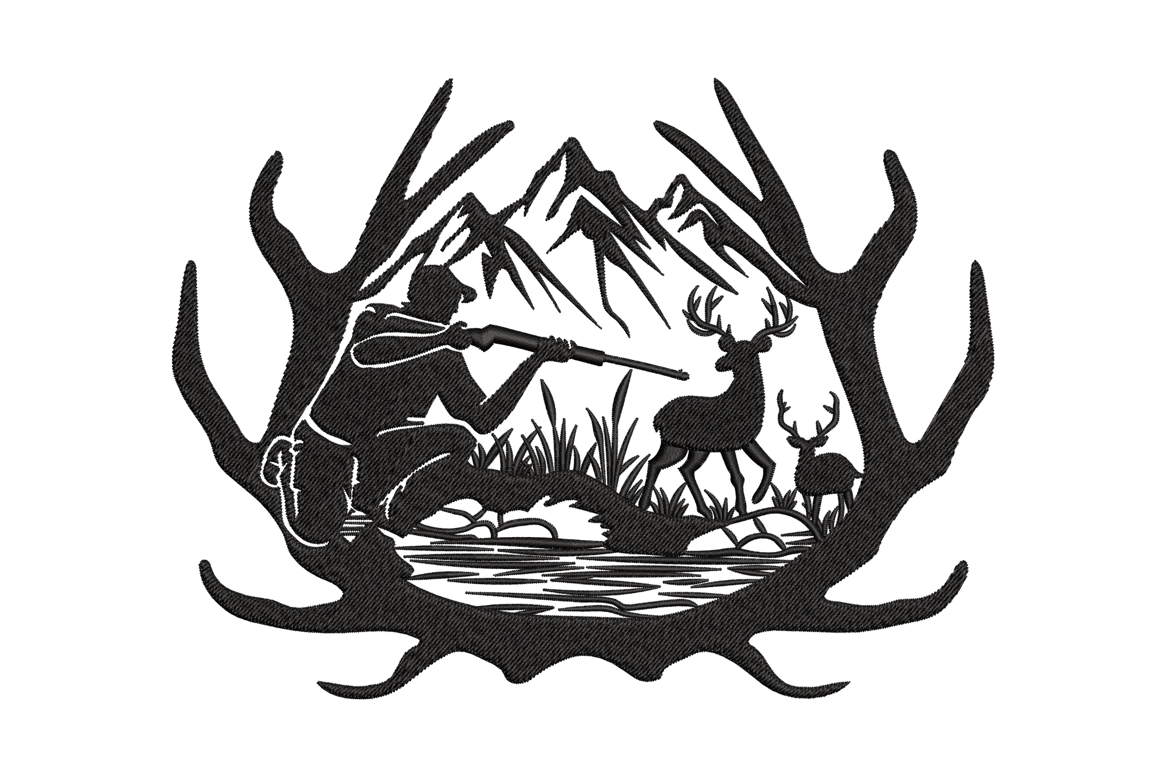 Deer Hunting Embroidery Design