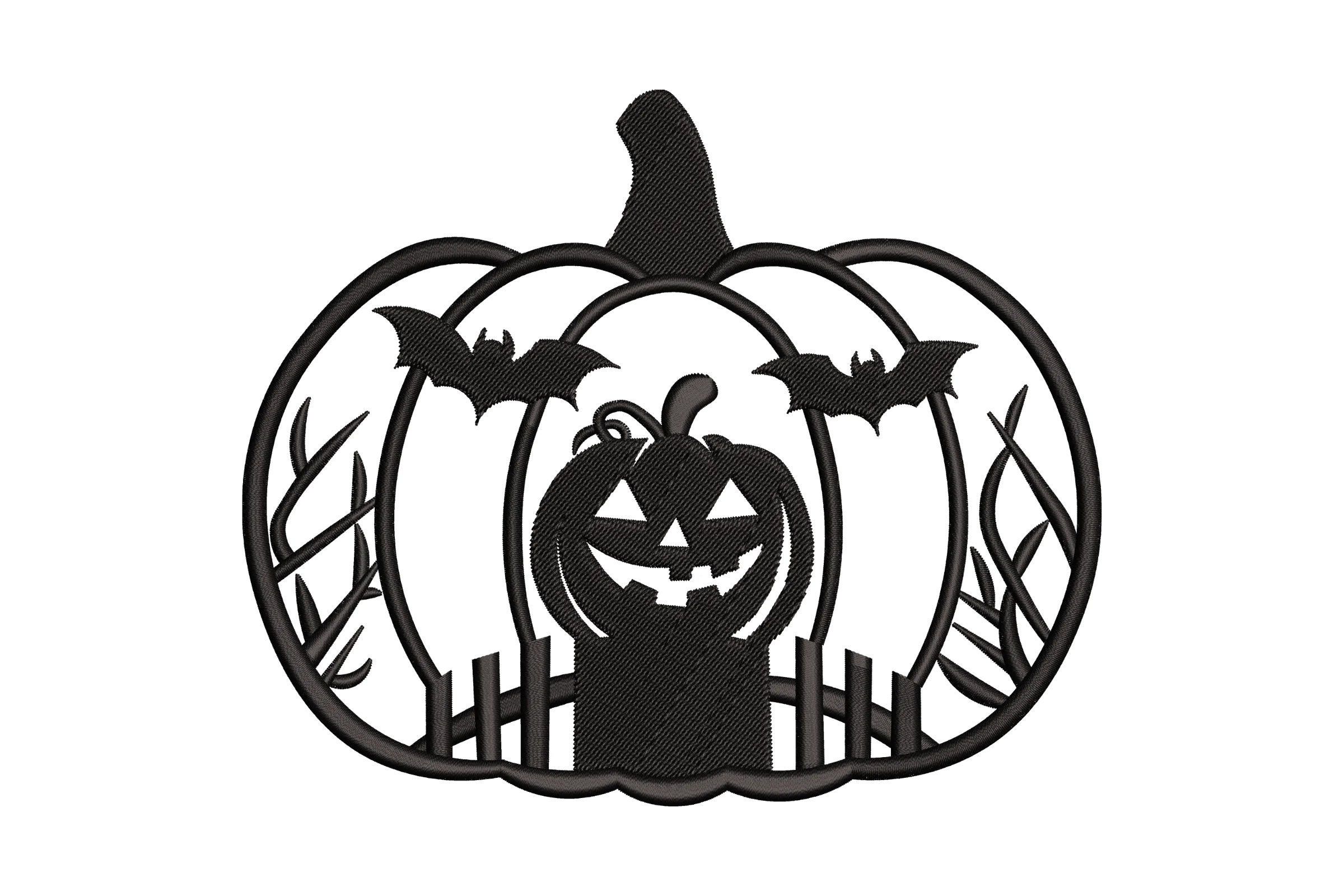 Halloween Pumpkin Embroidery Design with Bats