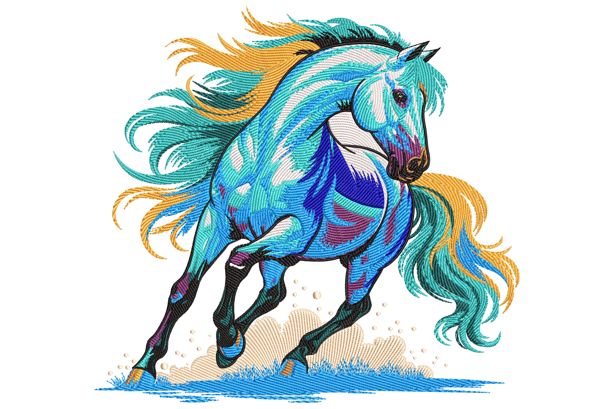 Colorful Galloping Horse Embroidery Design