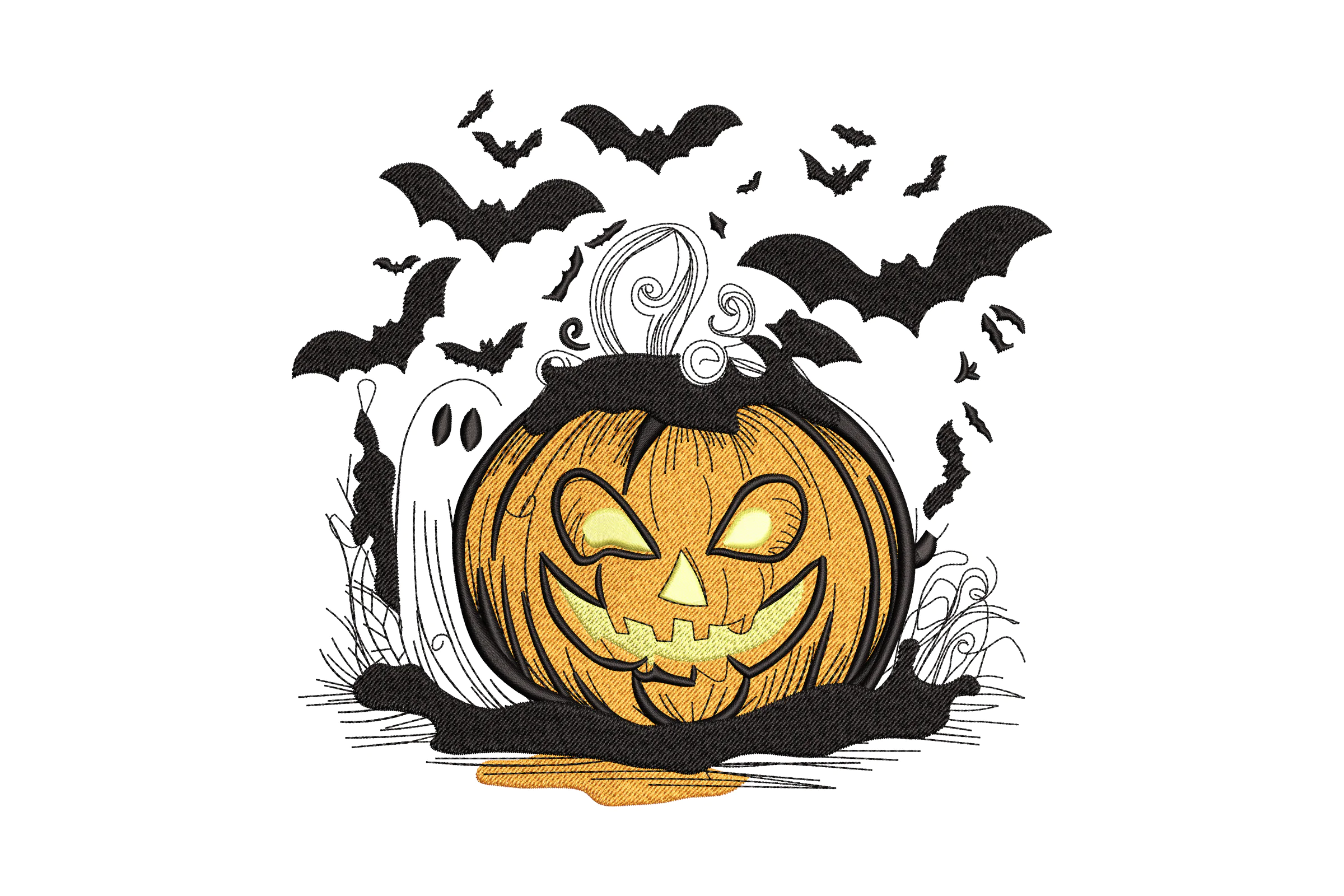 Spooky Pumpkin with Bats Halloween Embroidery Design