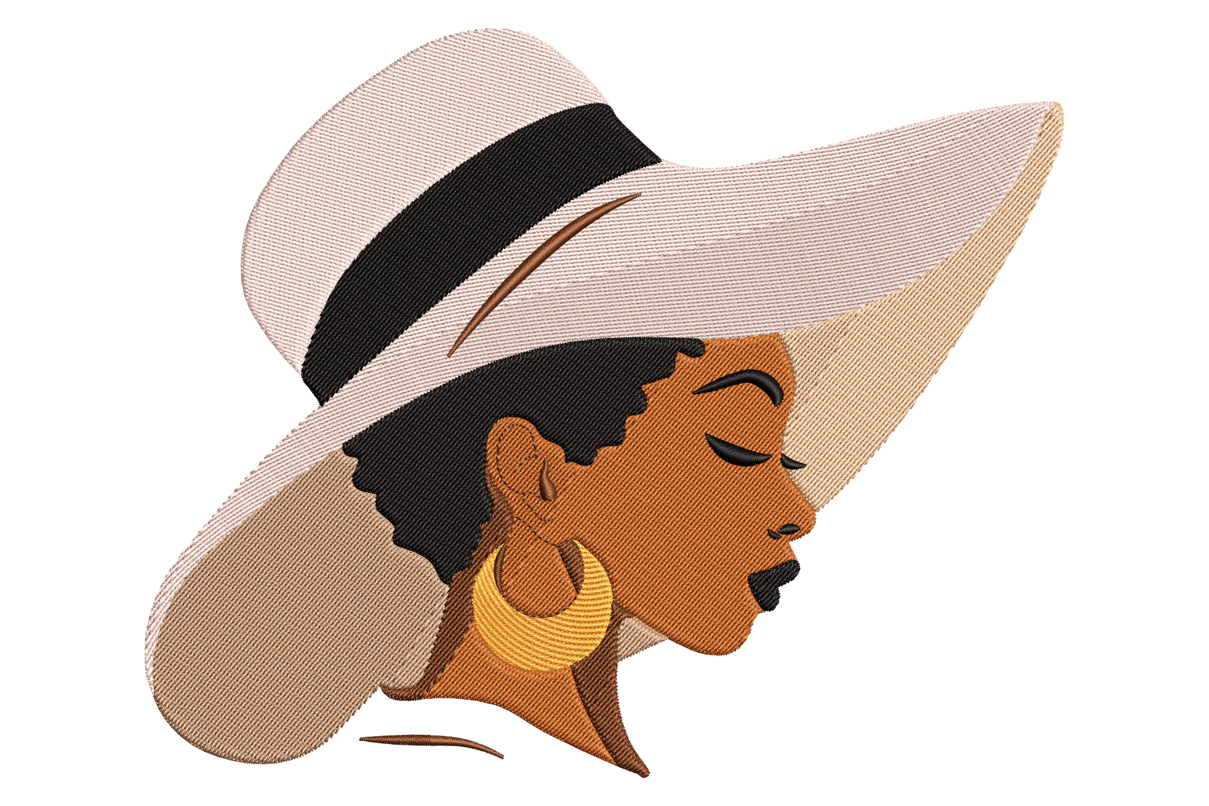 Stylish Woman in a Wide Brim Hat Embroidery Design