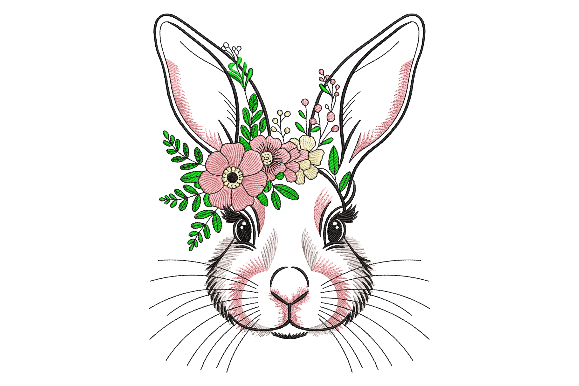 Bunny with Floral Headband Embroidery Design