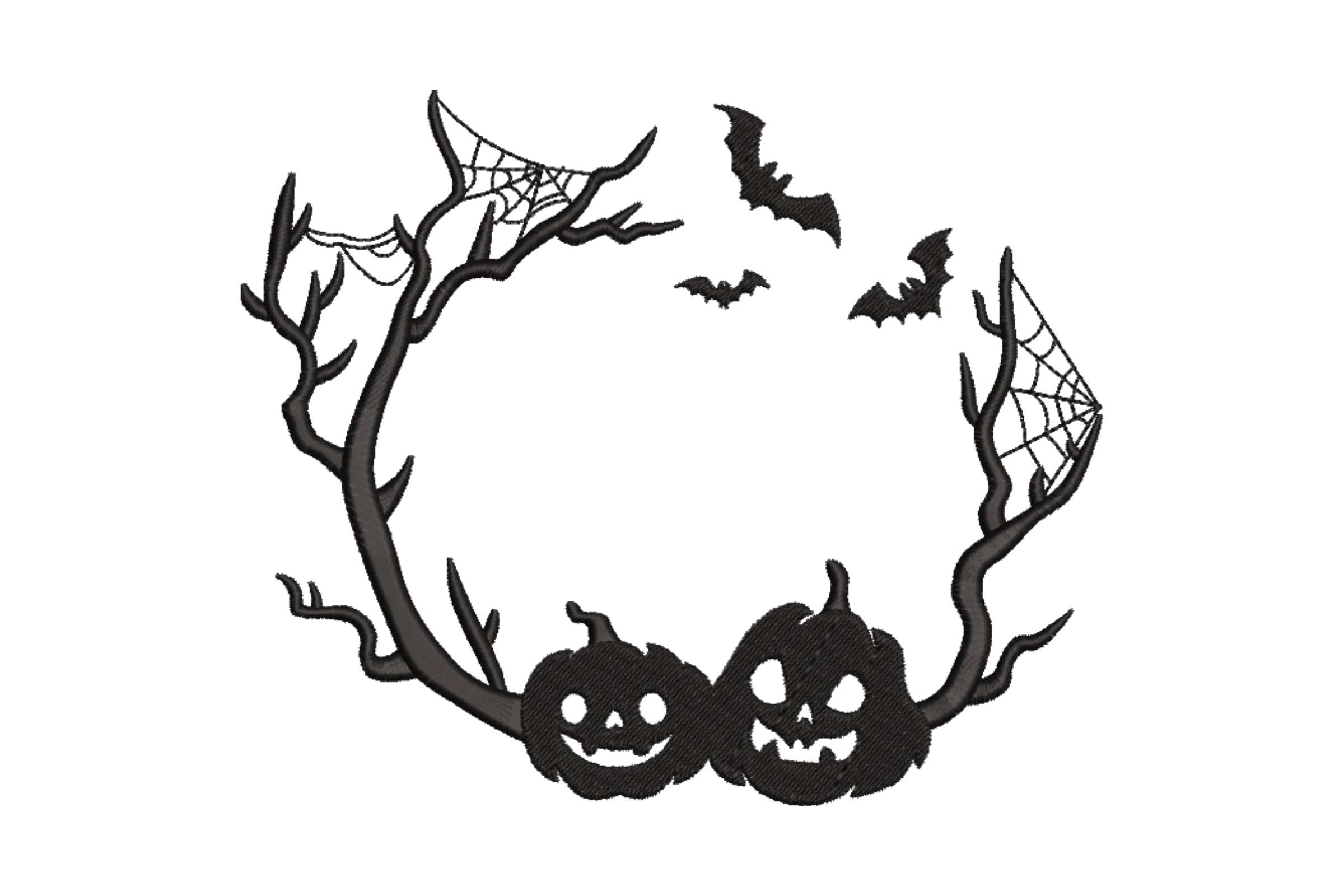 Spooky Pumpkin and Bat Wreath Embroidery Design