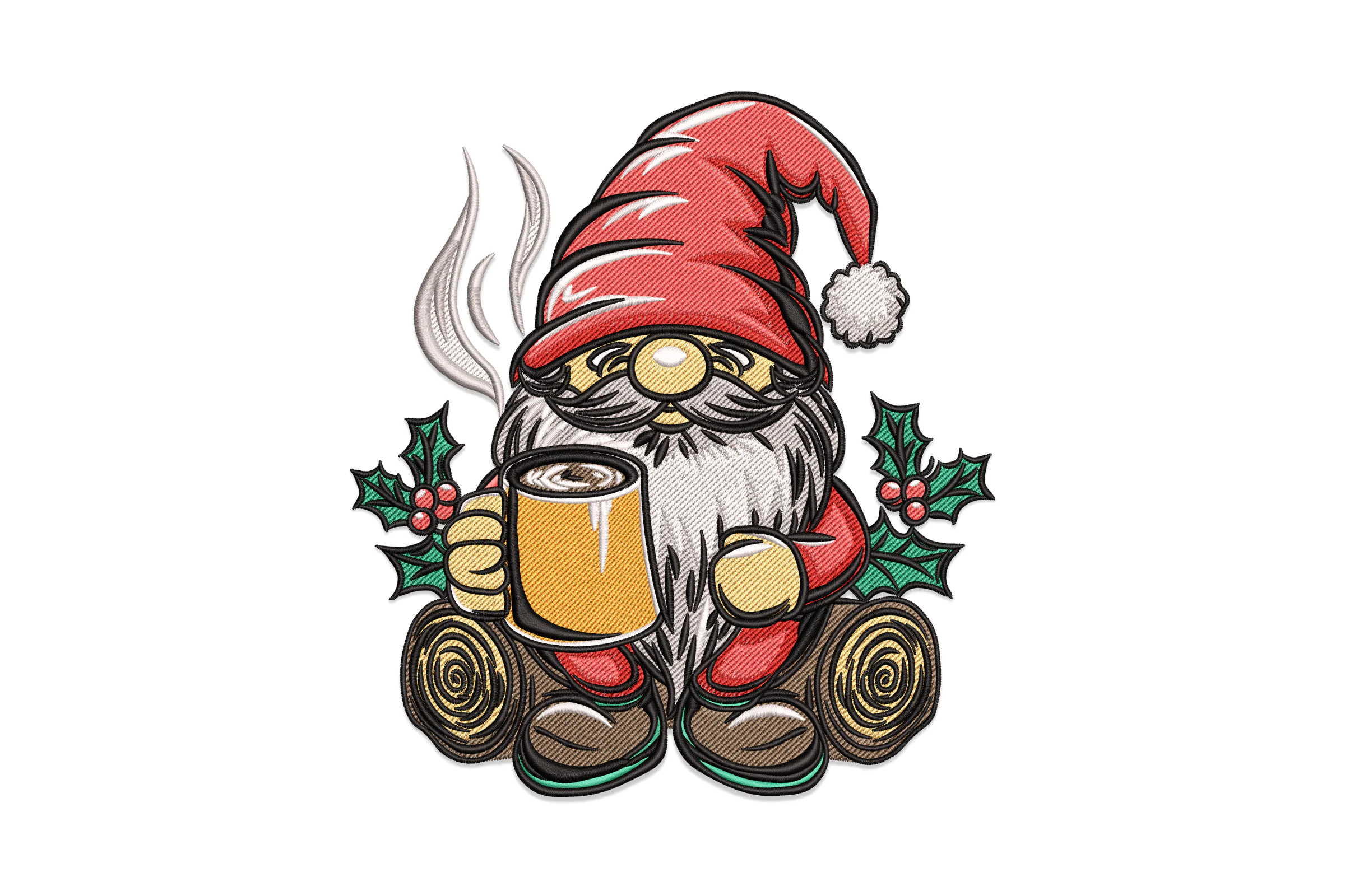 Gnome Coffee Christmas Embroidery Design
