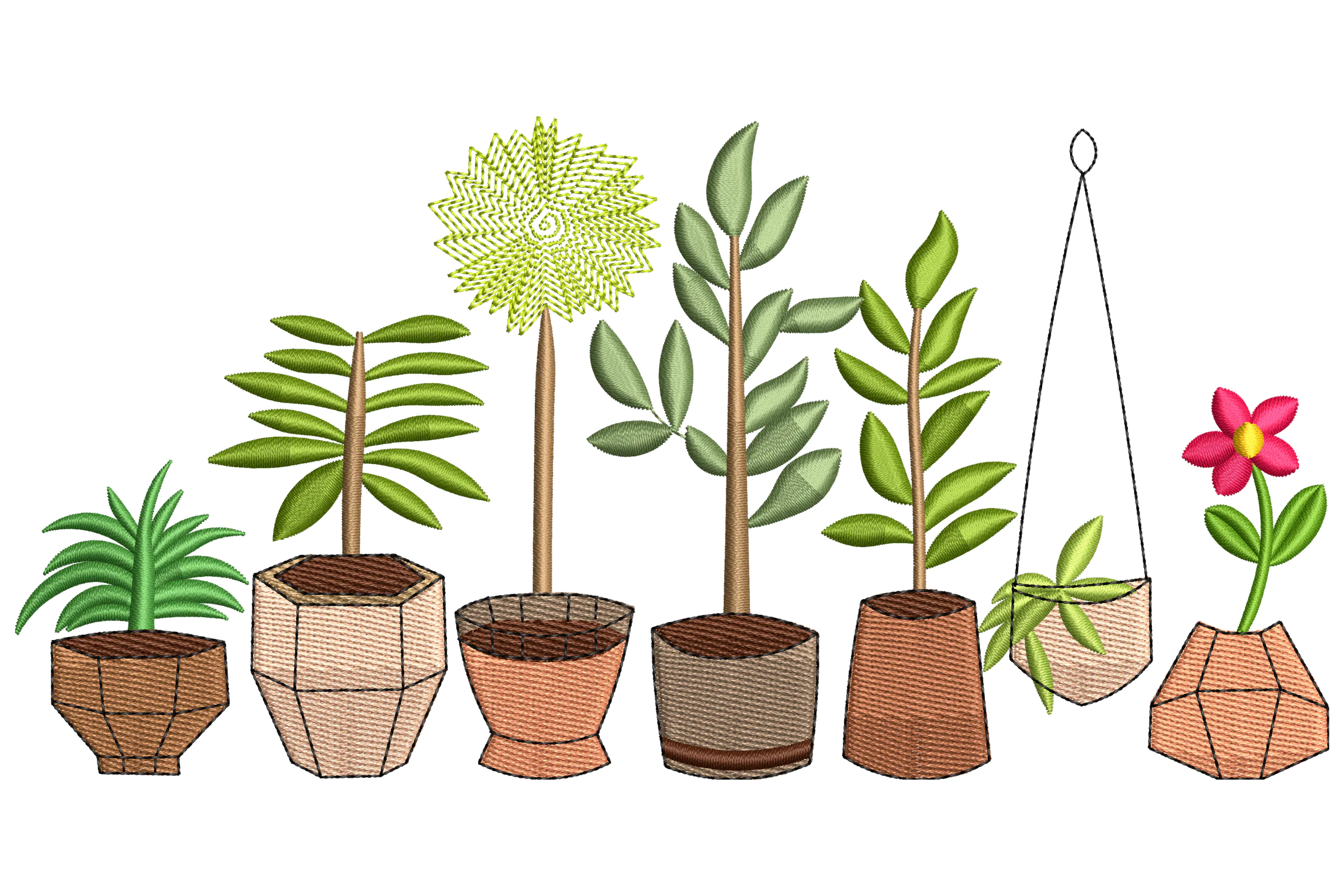 Modern Indoor Plant Embroidery Design