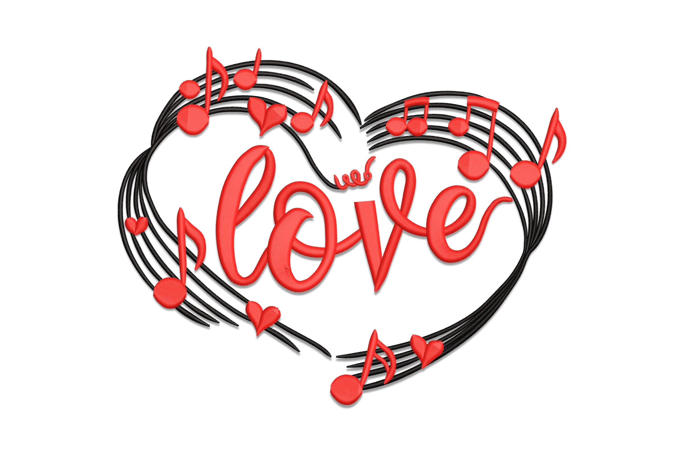 Heart with Musical Notes Embroidery Design