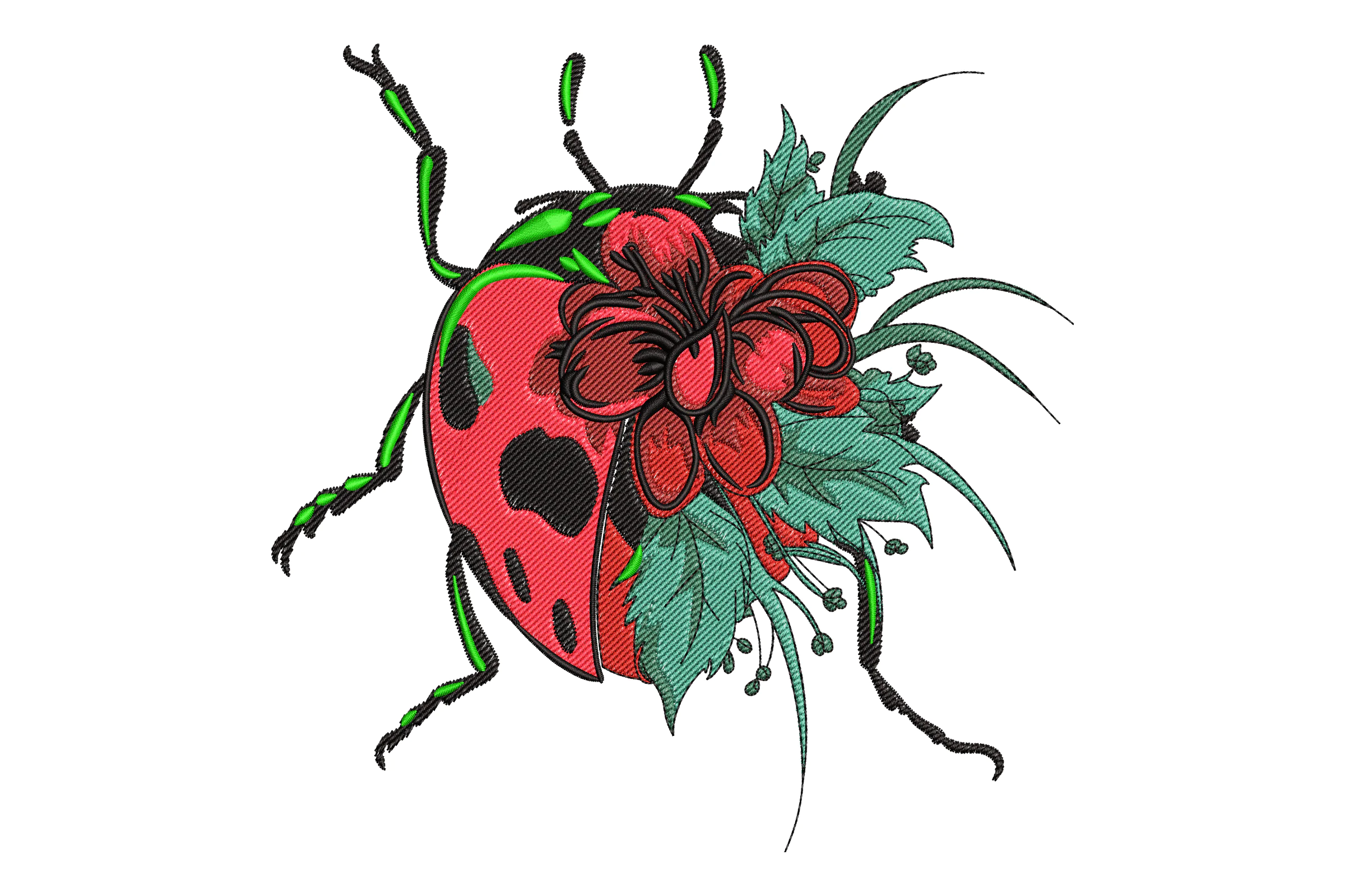 Ladybug with Floral Embroidery Design