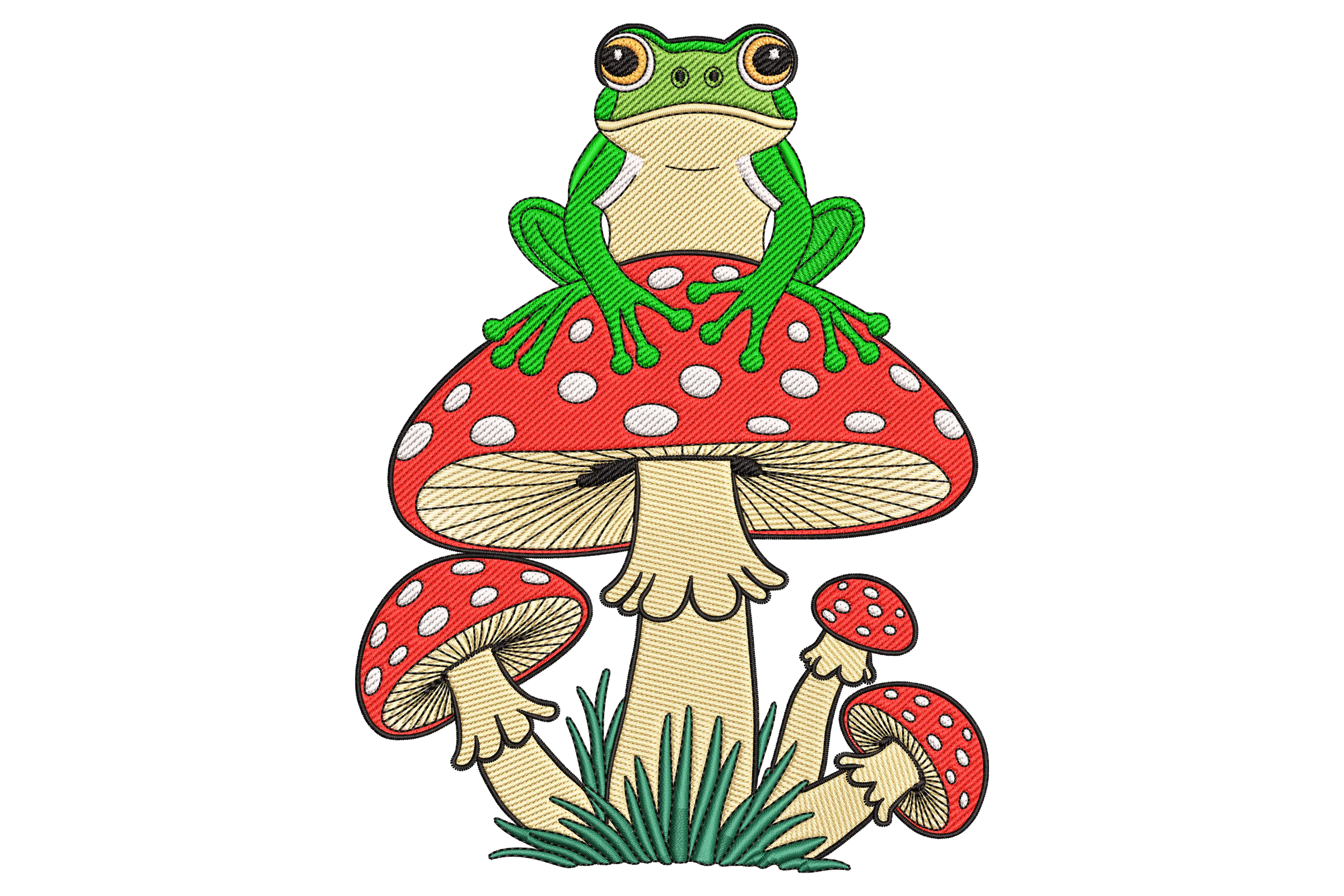 Mushroom Frog Embroidery Design