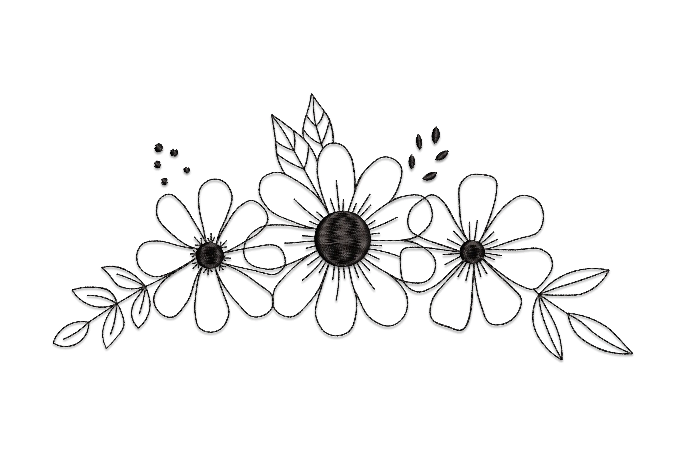 Outline Flowers Bouquet Embroidery Design