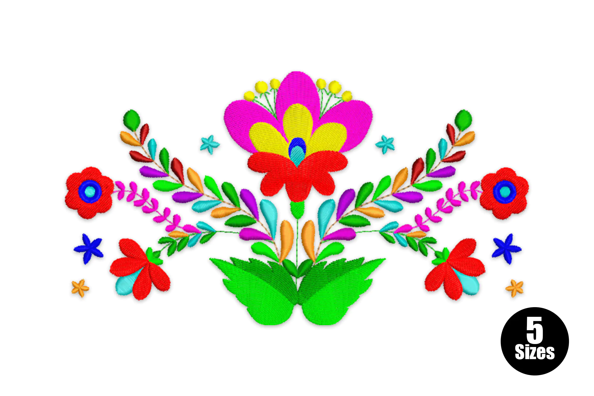Mexican Flowers Embroidery Design