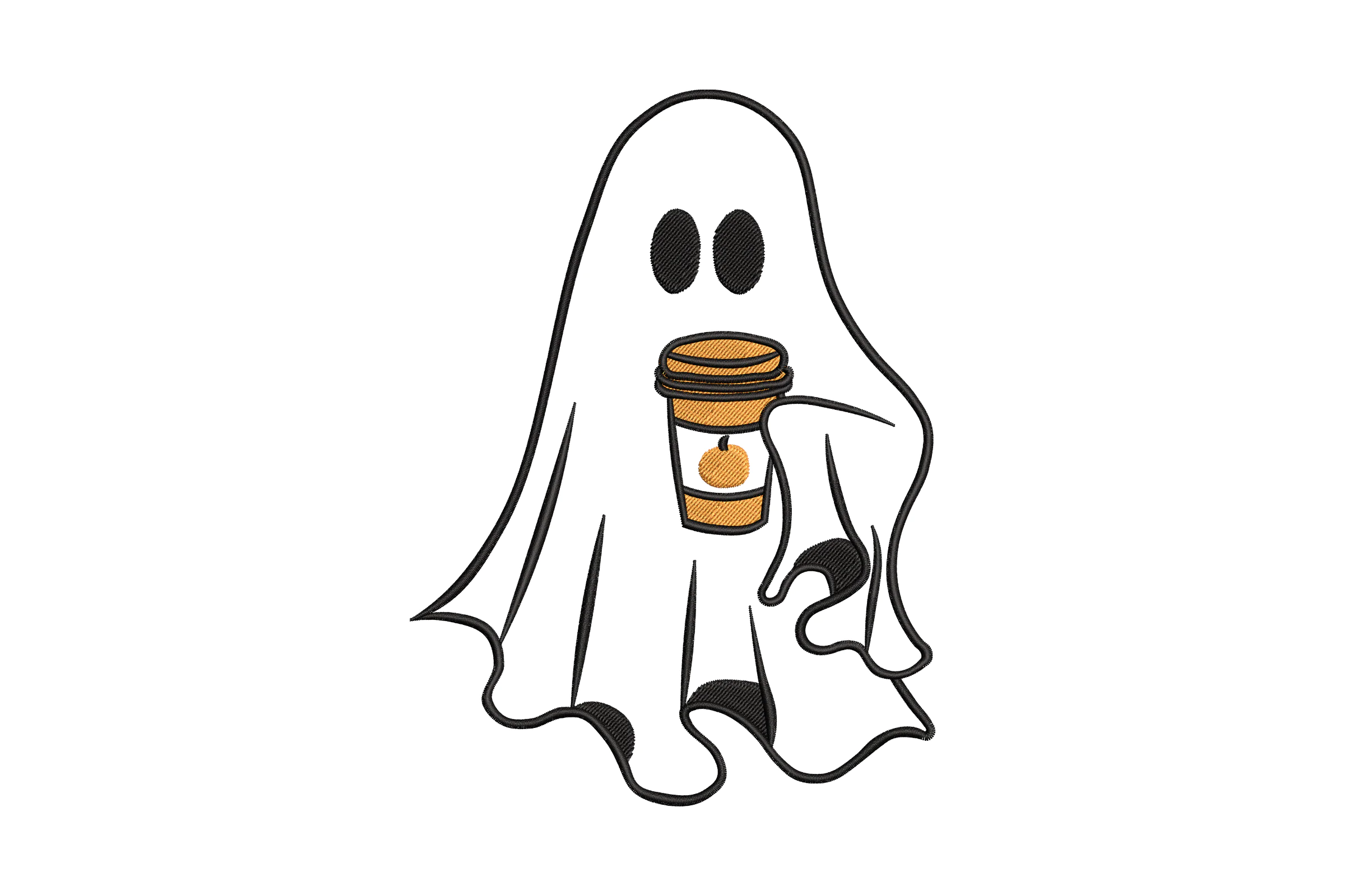 Cute Ghost with Coffee Embroidery File