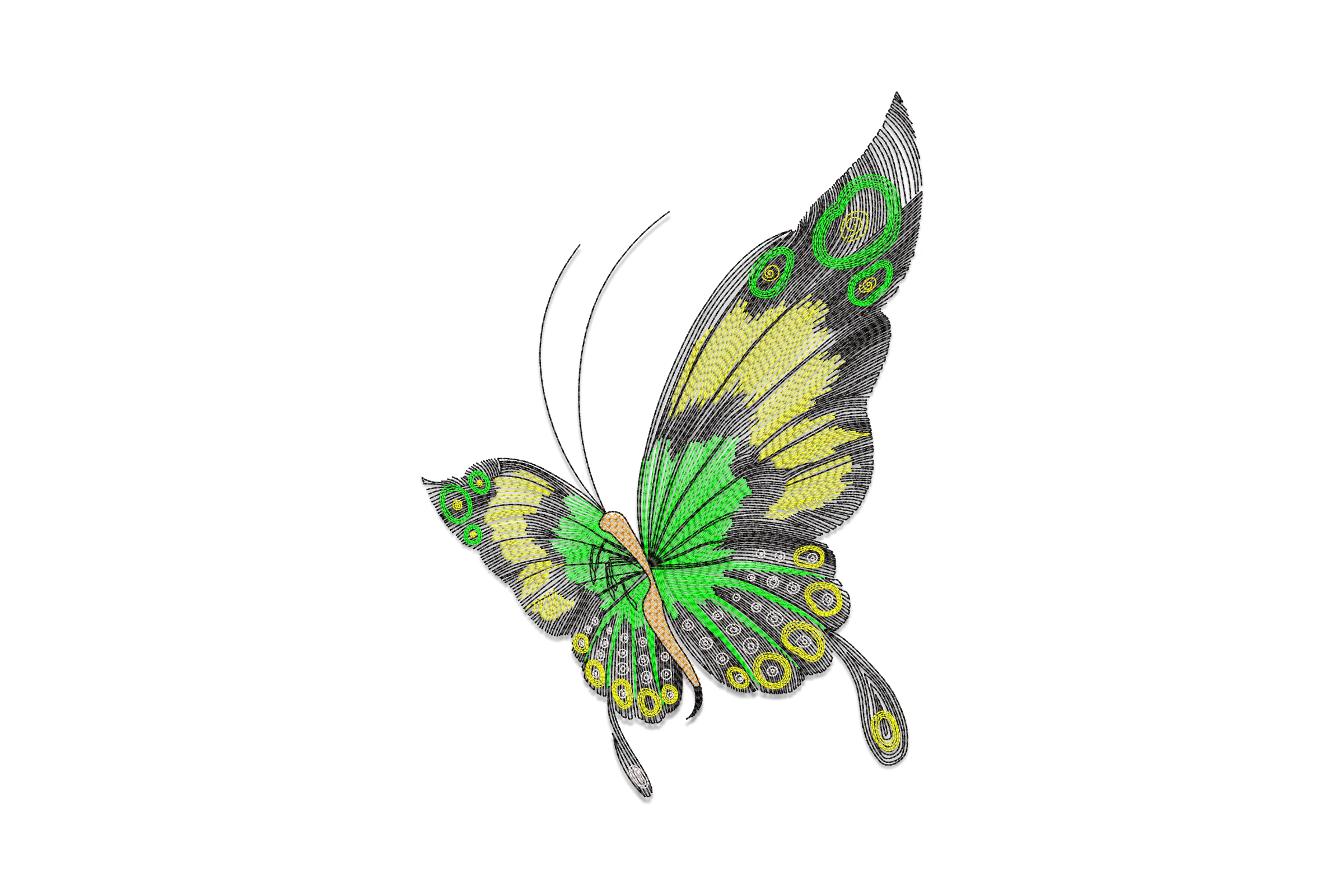 Colorful Butterfly Embroidery Design with Vibrant Green