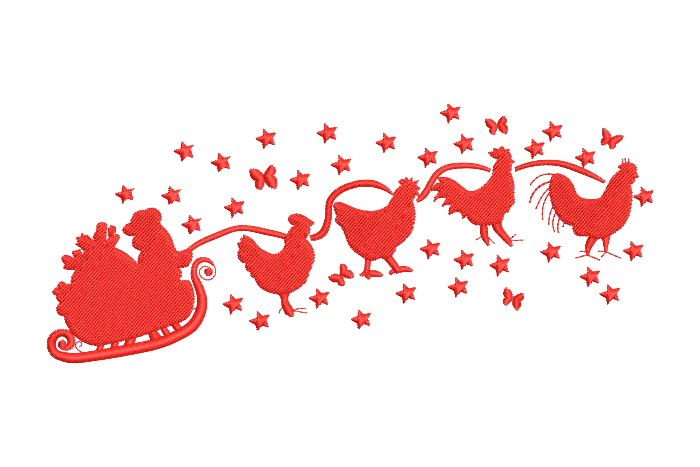 Santa Sleigh with Chicken Sketch  Embroidery Design