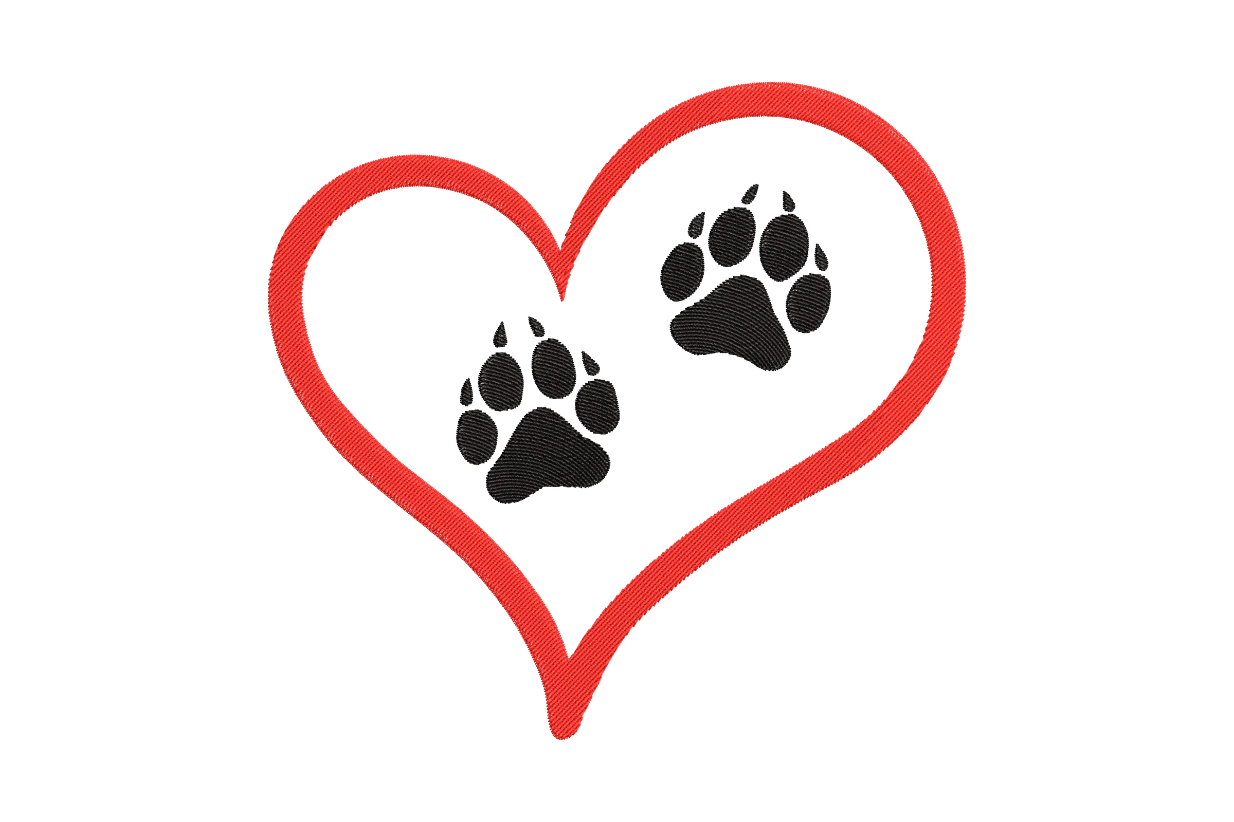 Paw Print With Heart Embroidery Design File