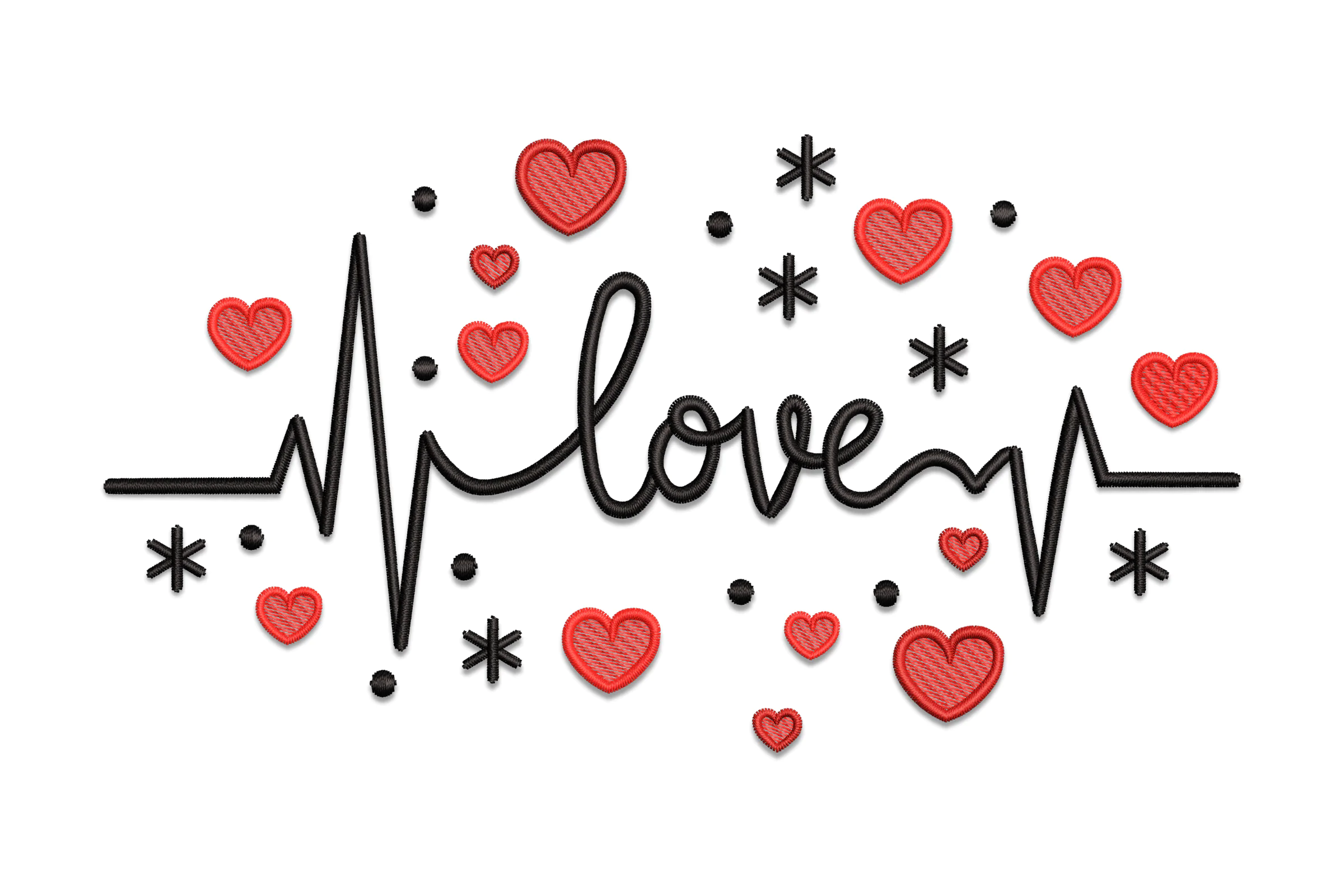 Heart Cardiogram with Love Embroidery Design