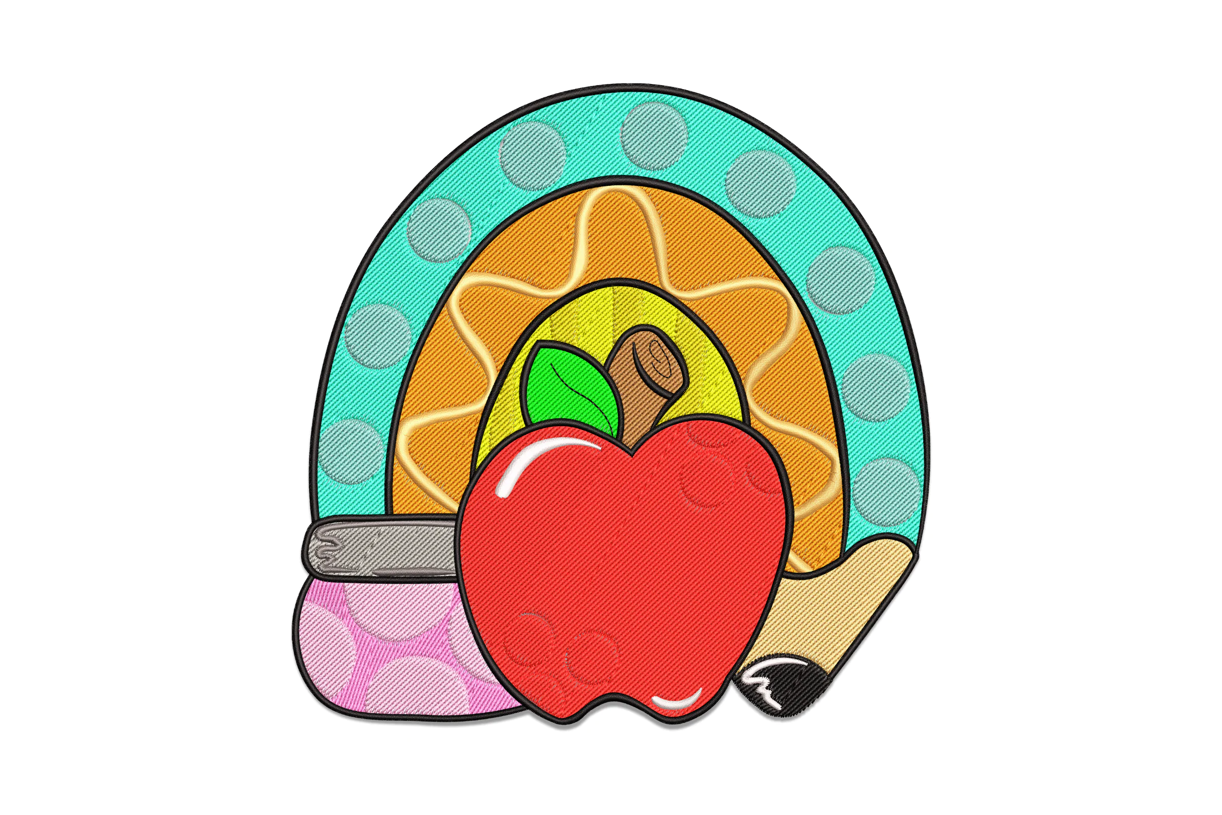 Rainbow Apple Pencil Embroidery Design