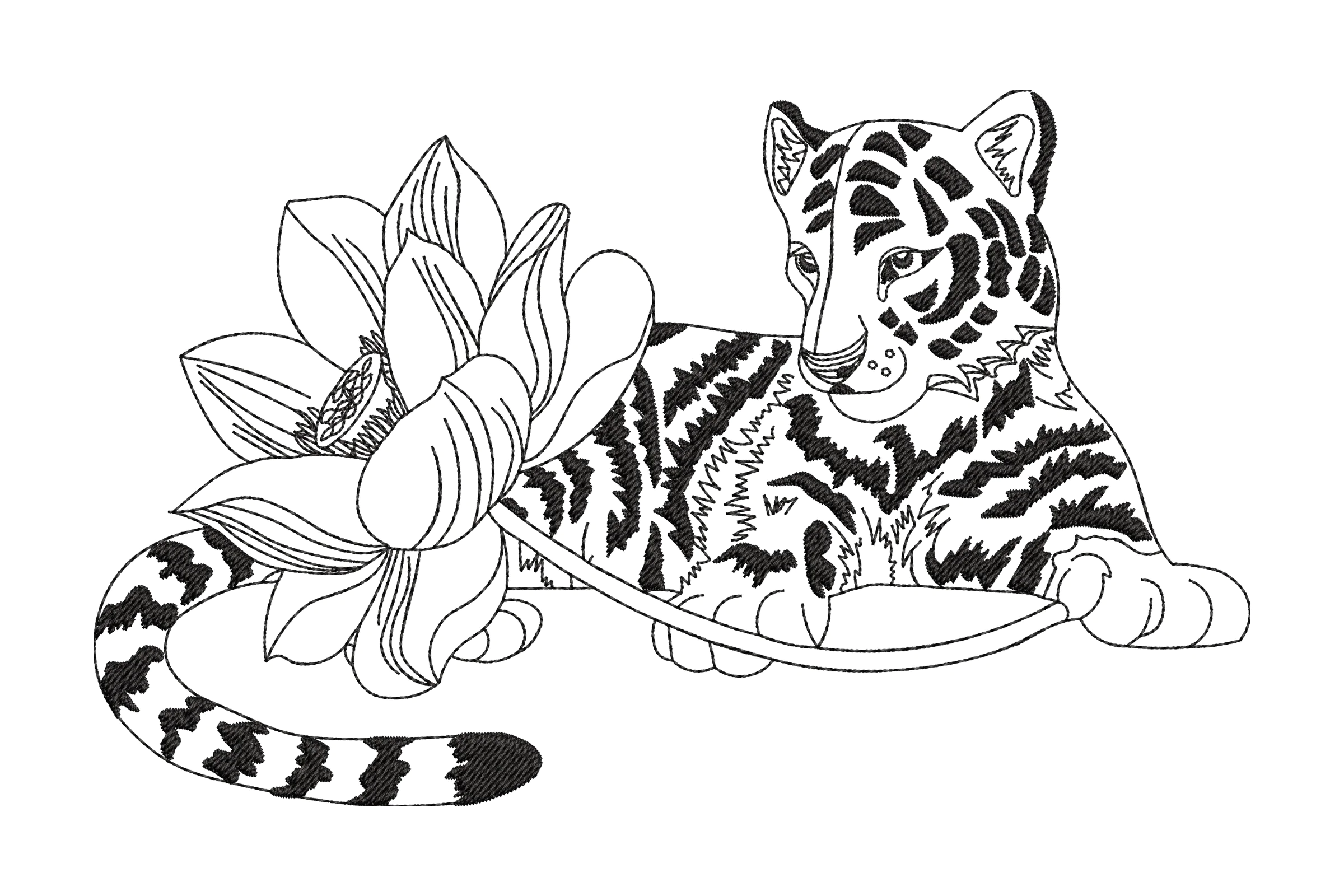 Asian Floral Tiger Embroidery Design