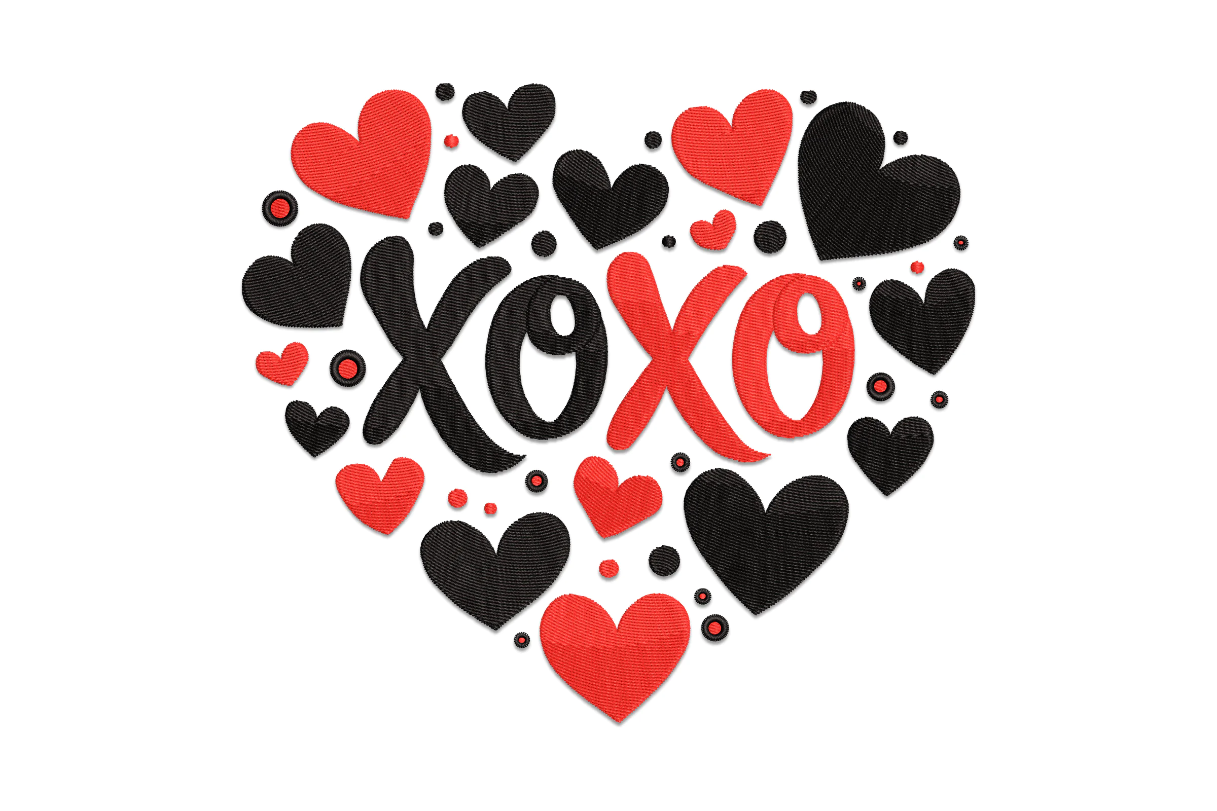 Valentine XOXO with Hearts Embroidery Design