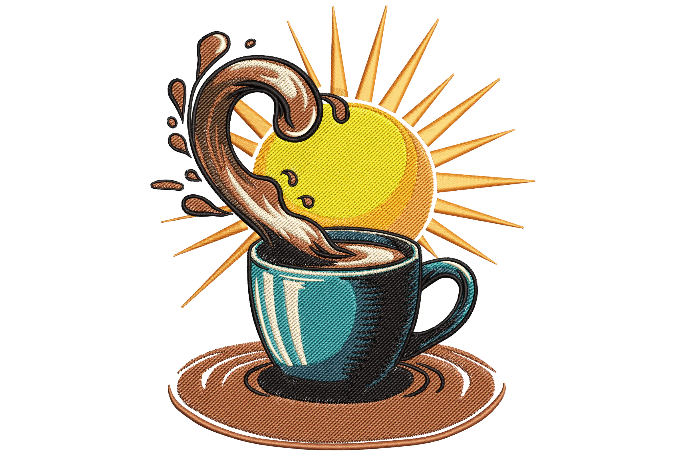 Coffee Splash Sunrise Embroidery Design