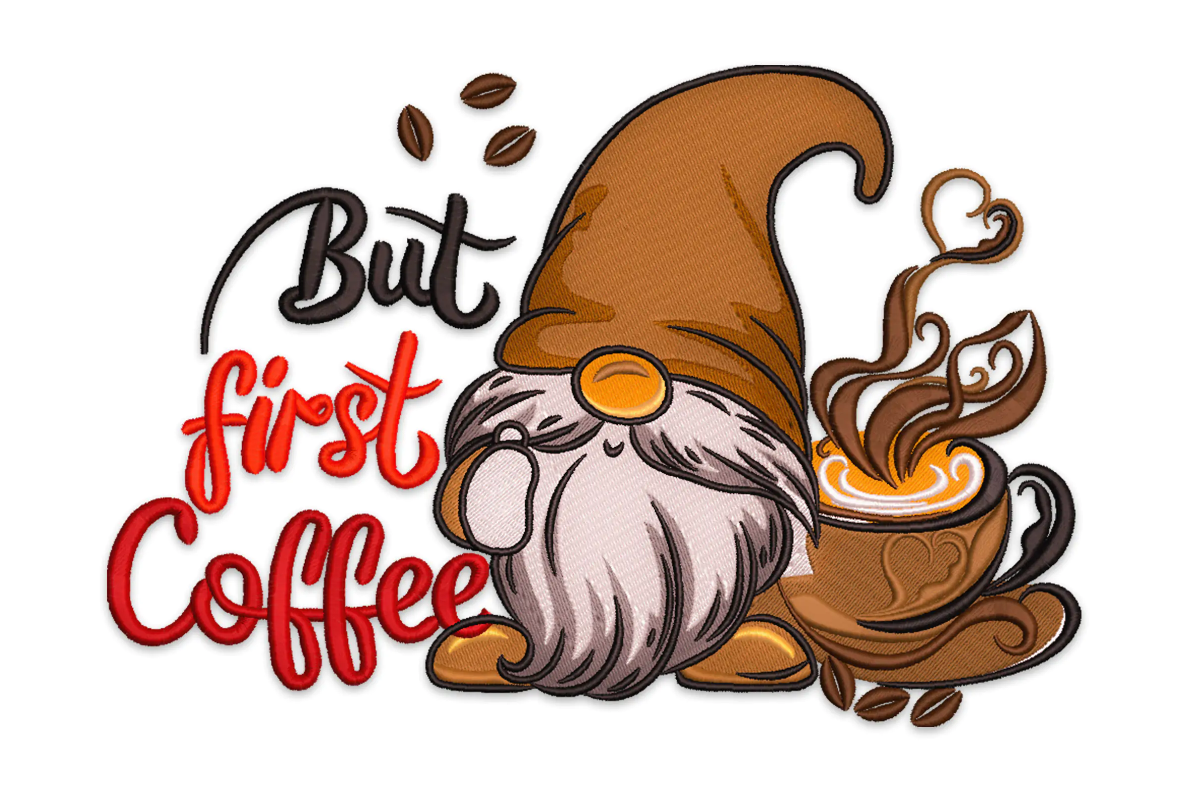Coffee Gnome Machine Embroidery Design