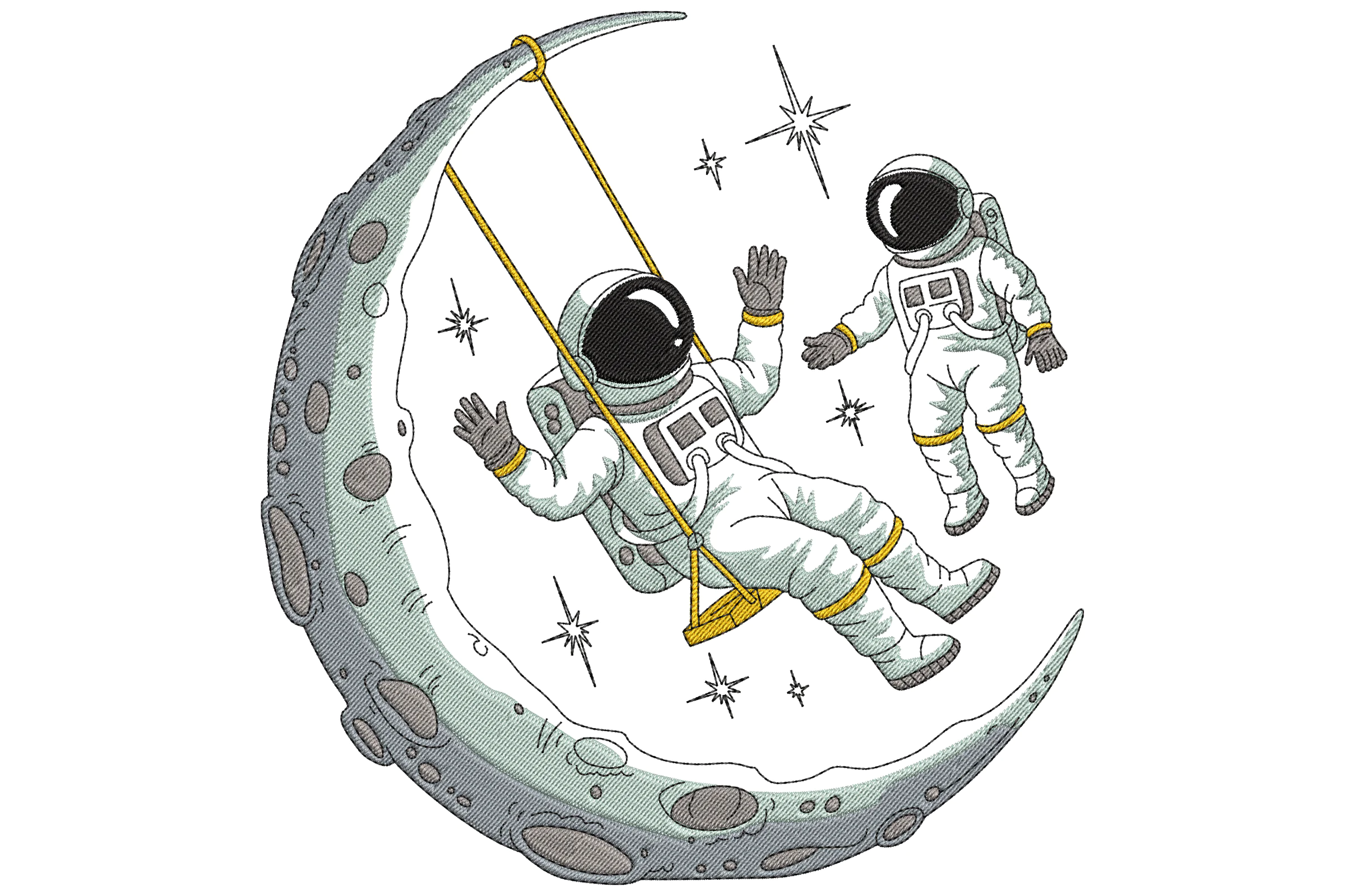 Astronauts on Moon Swing Embroidery Design