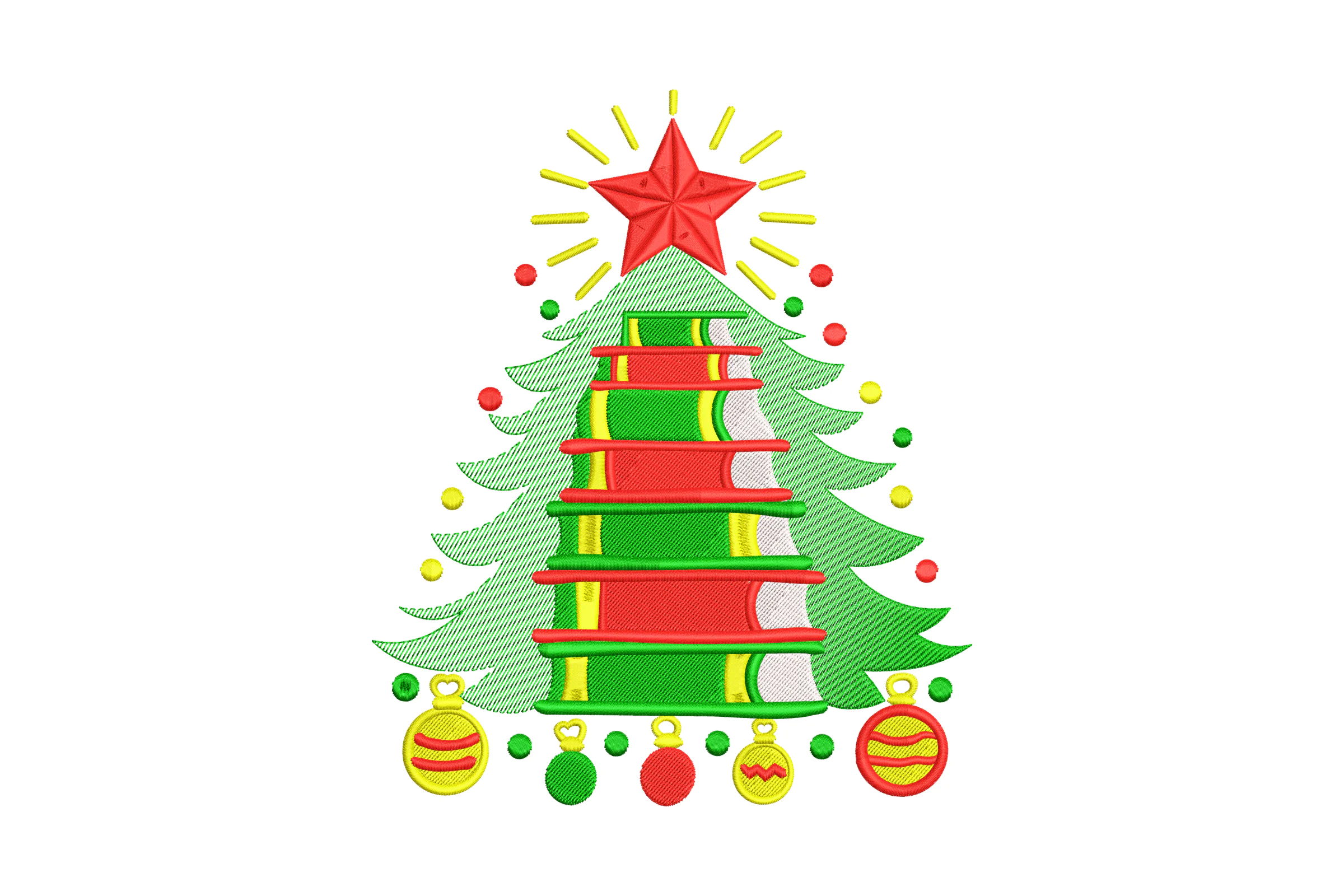 Christmas Tree of Books Embroidery Design