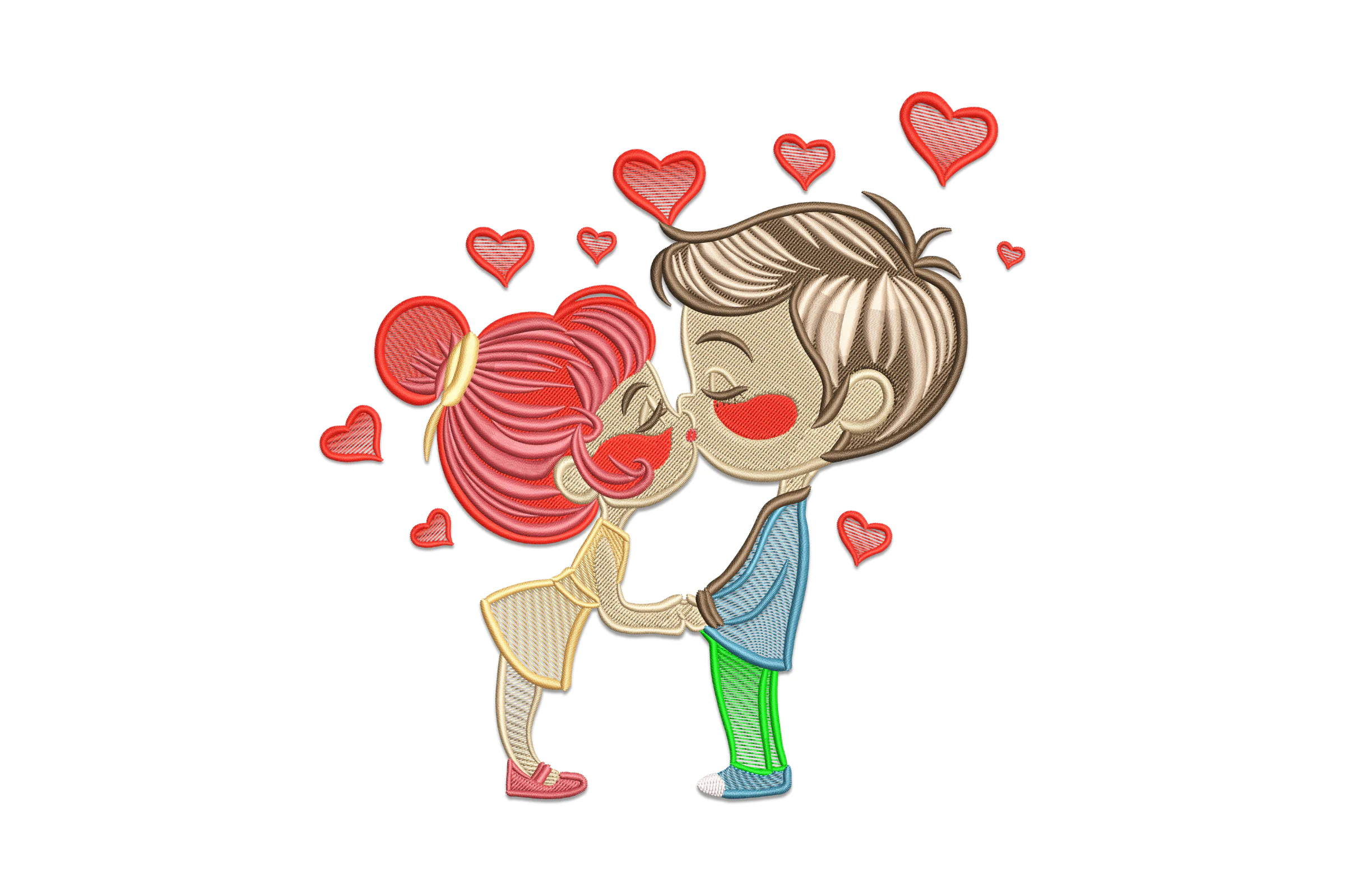 Kissing Boy and Girl Embroidery Design