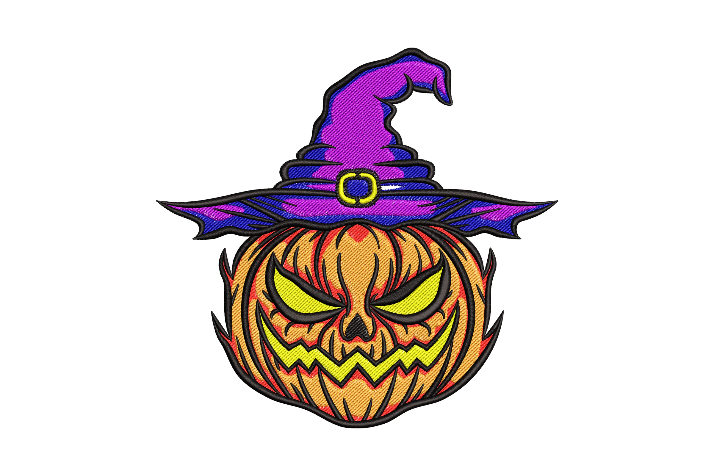 Scary Pumpkin with Witch Hat Embroidery Design