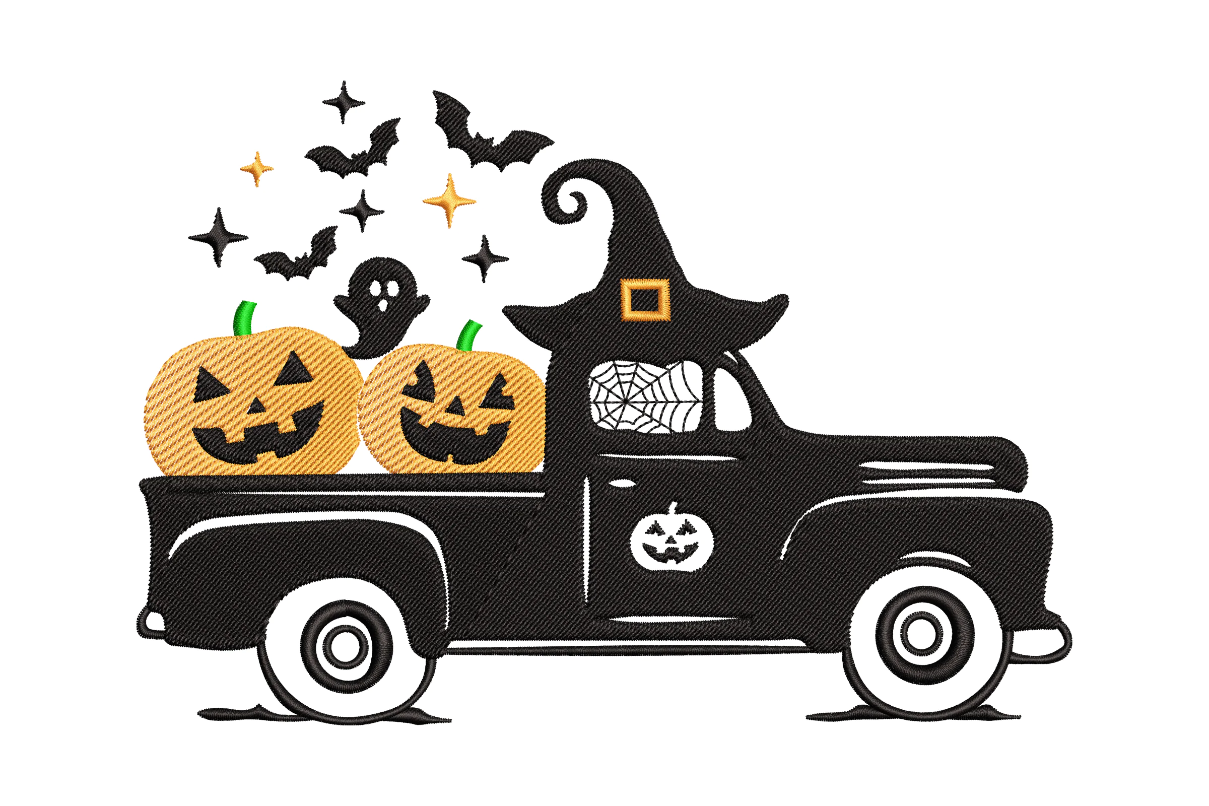 Halloween Witch Truck Embroidery Design