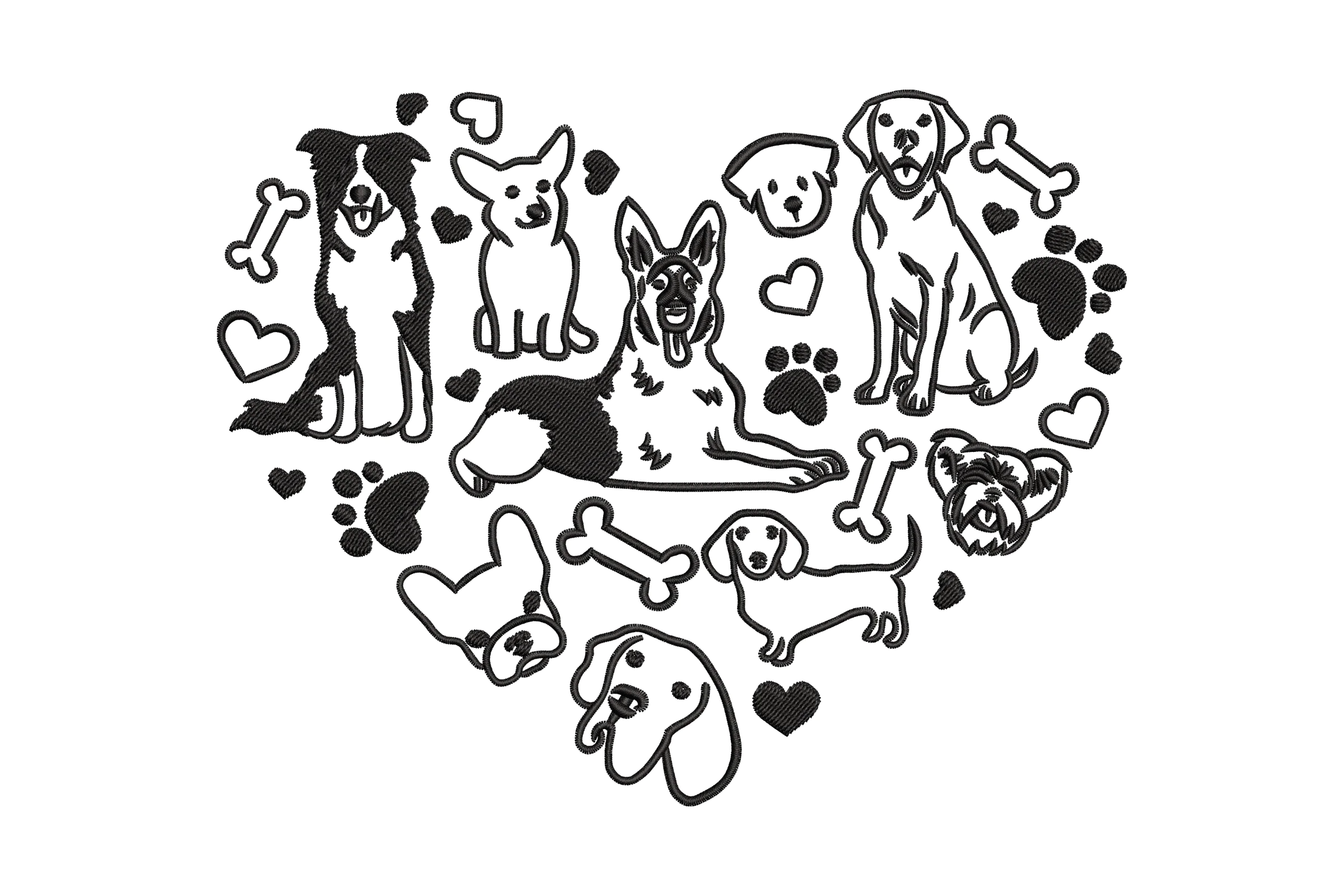 Dog Heart Embroidery Design