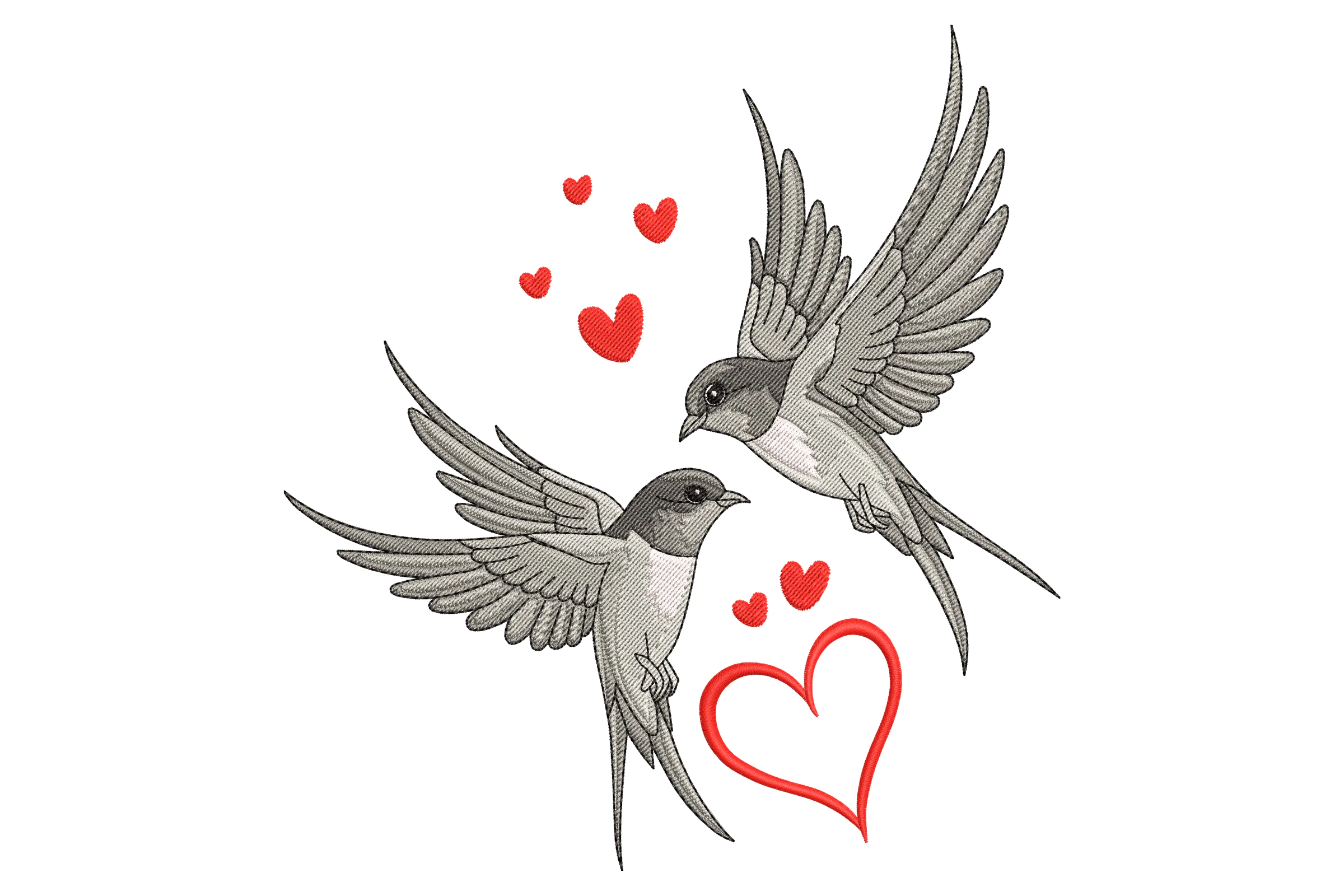 Flying Birds with Hearts Embroidery Design