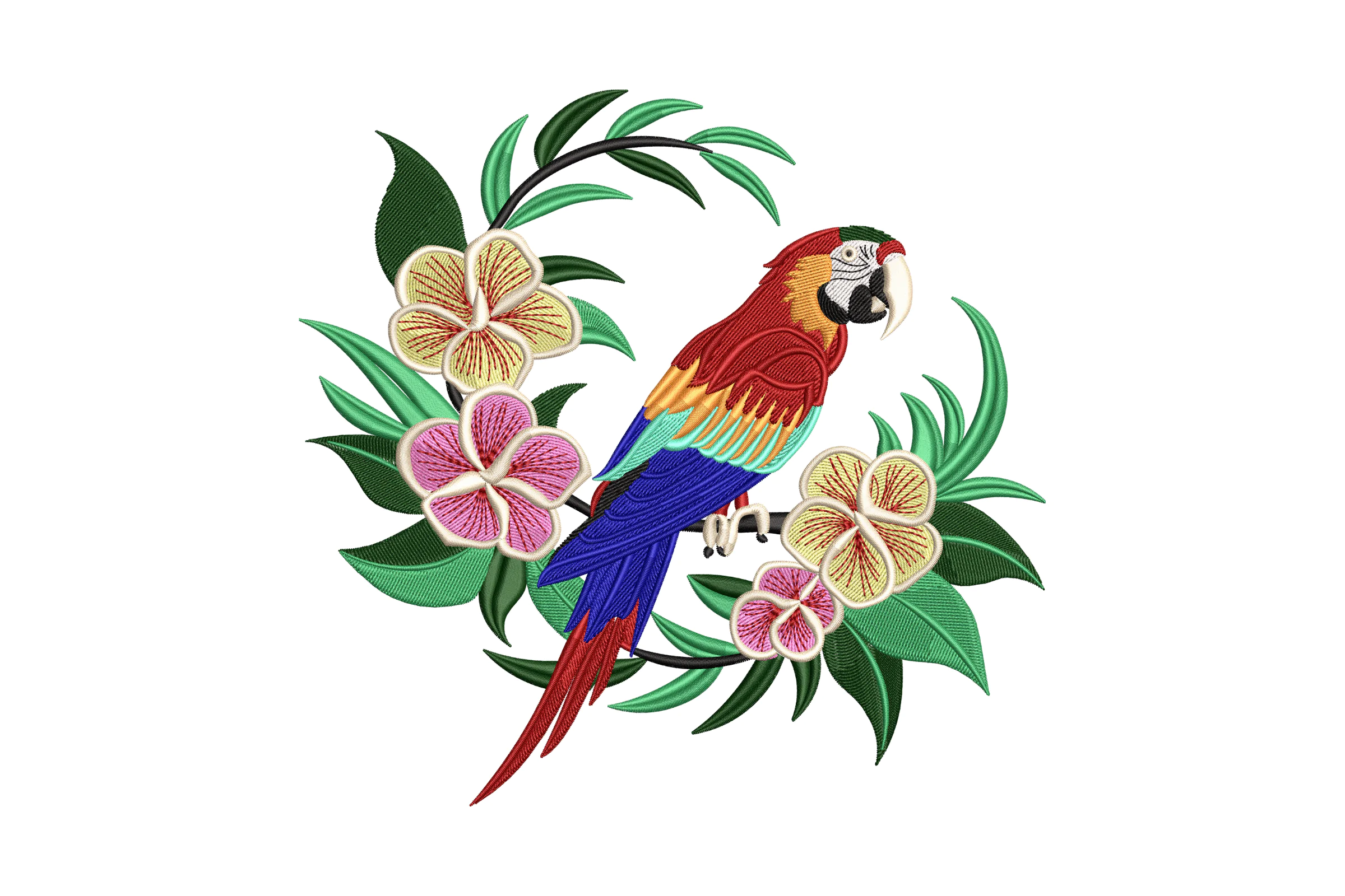 Tropical Parrot Embroidery Design