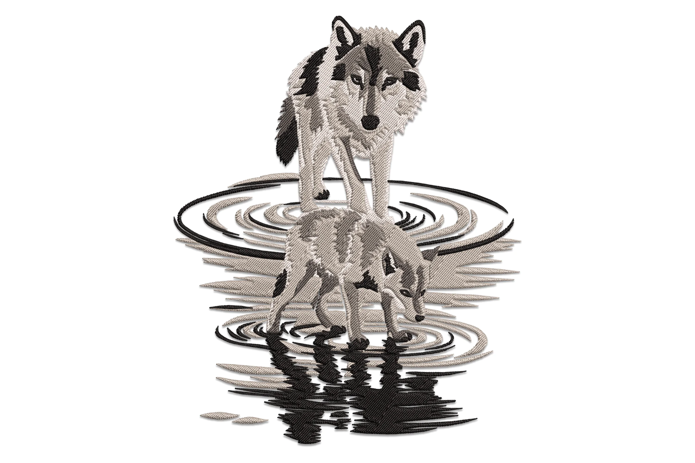 Wolf Reflection Embroidery Design
