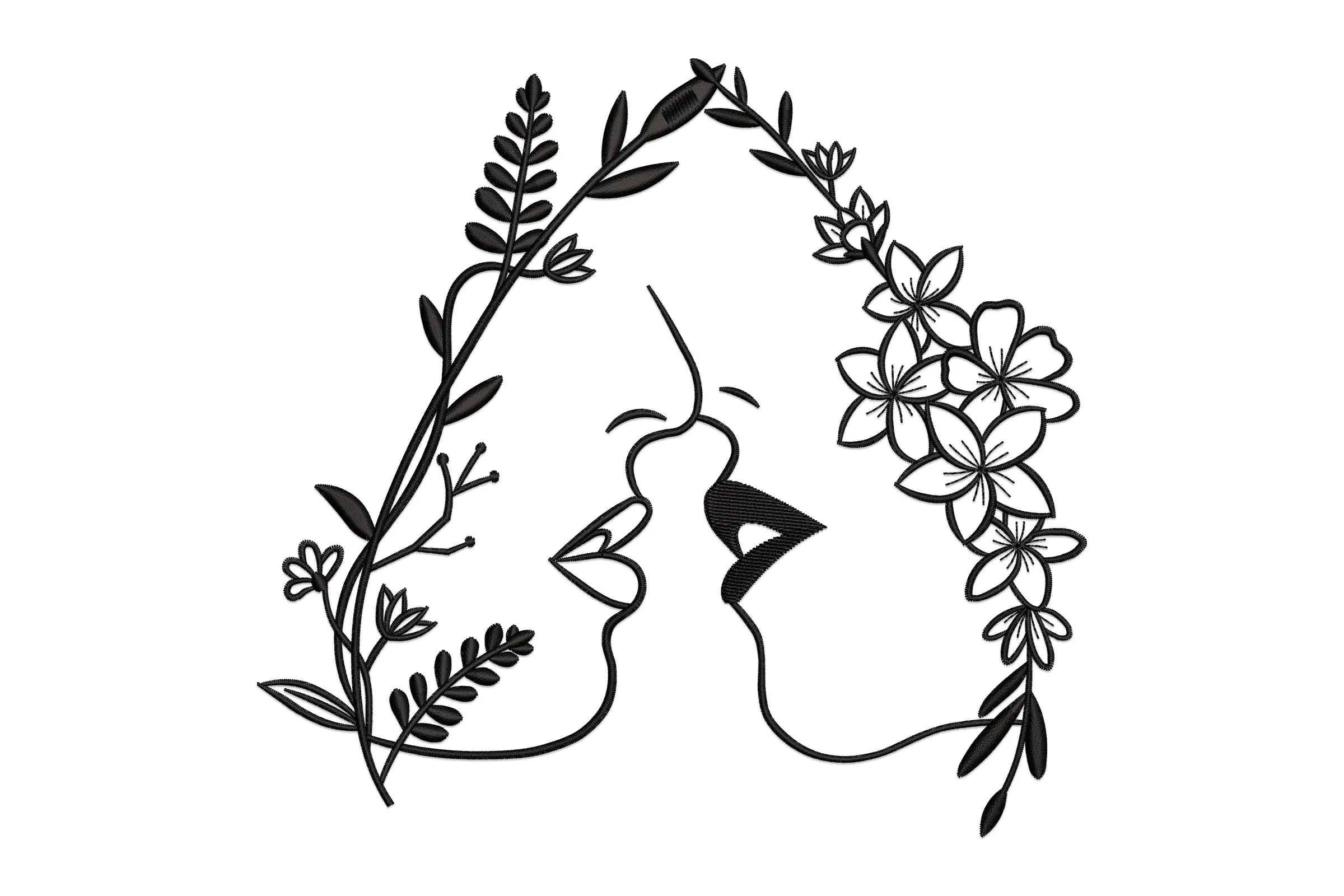 Couple Floral Kissing Face Embroidery File