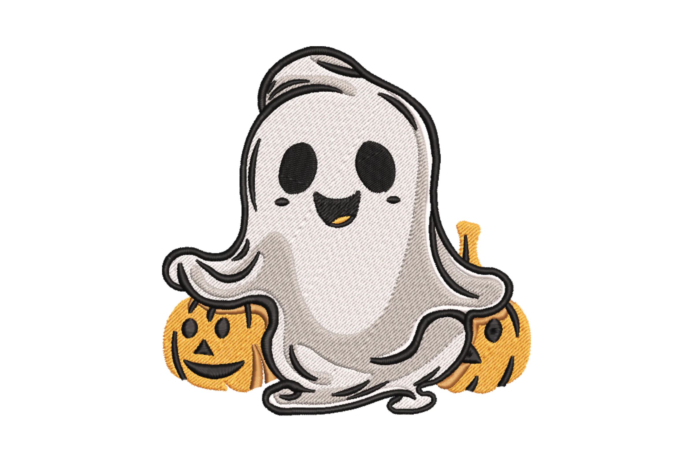 Cheerful Ghost with Pumpkins Embroidery Design