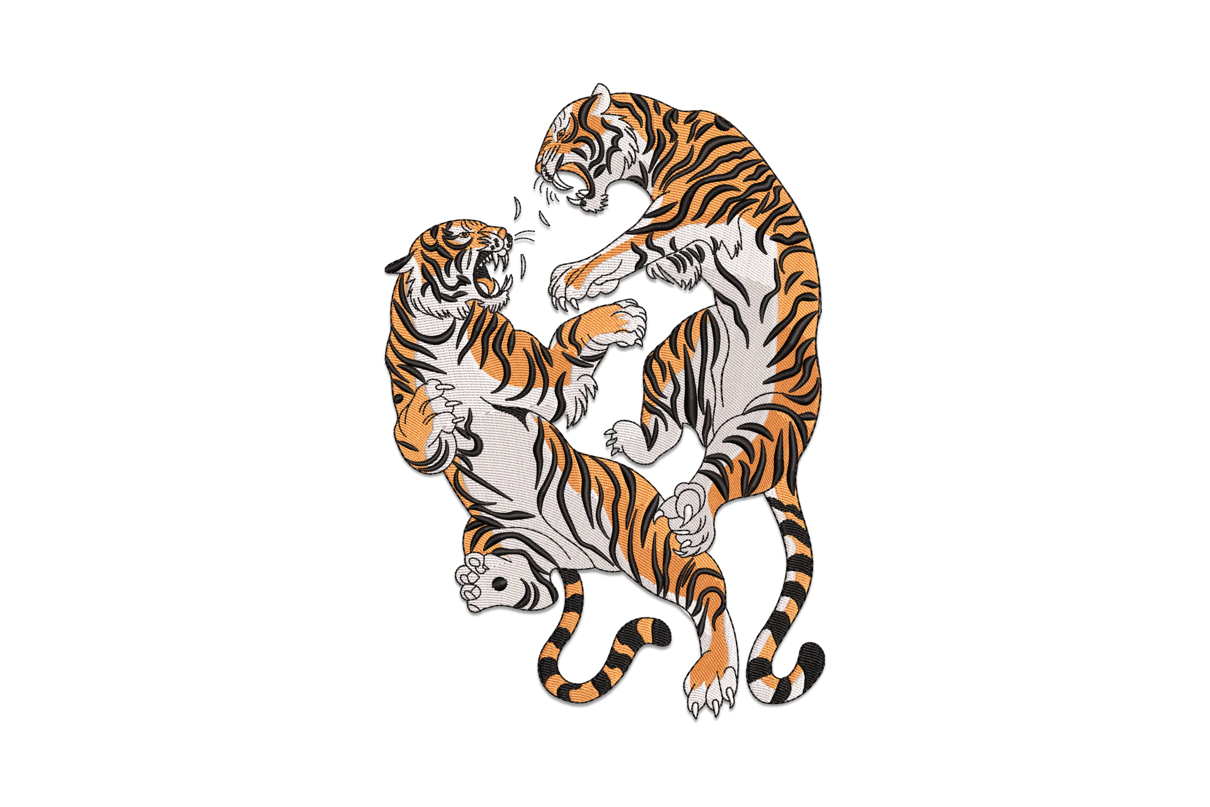 Two Tigers Battle Embroidery Design