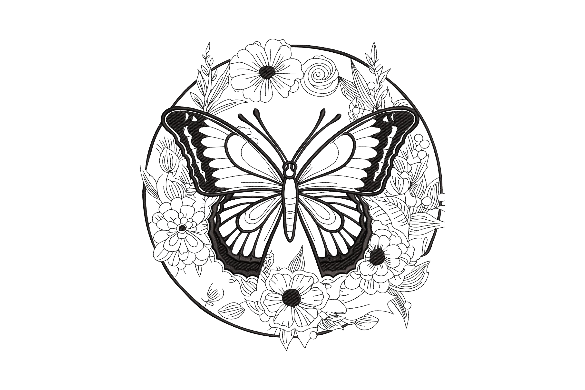 Butterfly and Flower Embroidery Design
