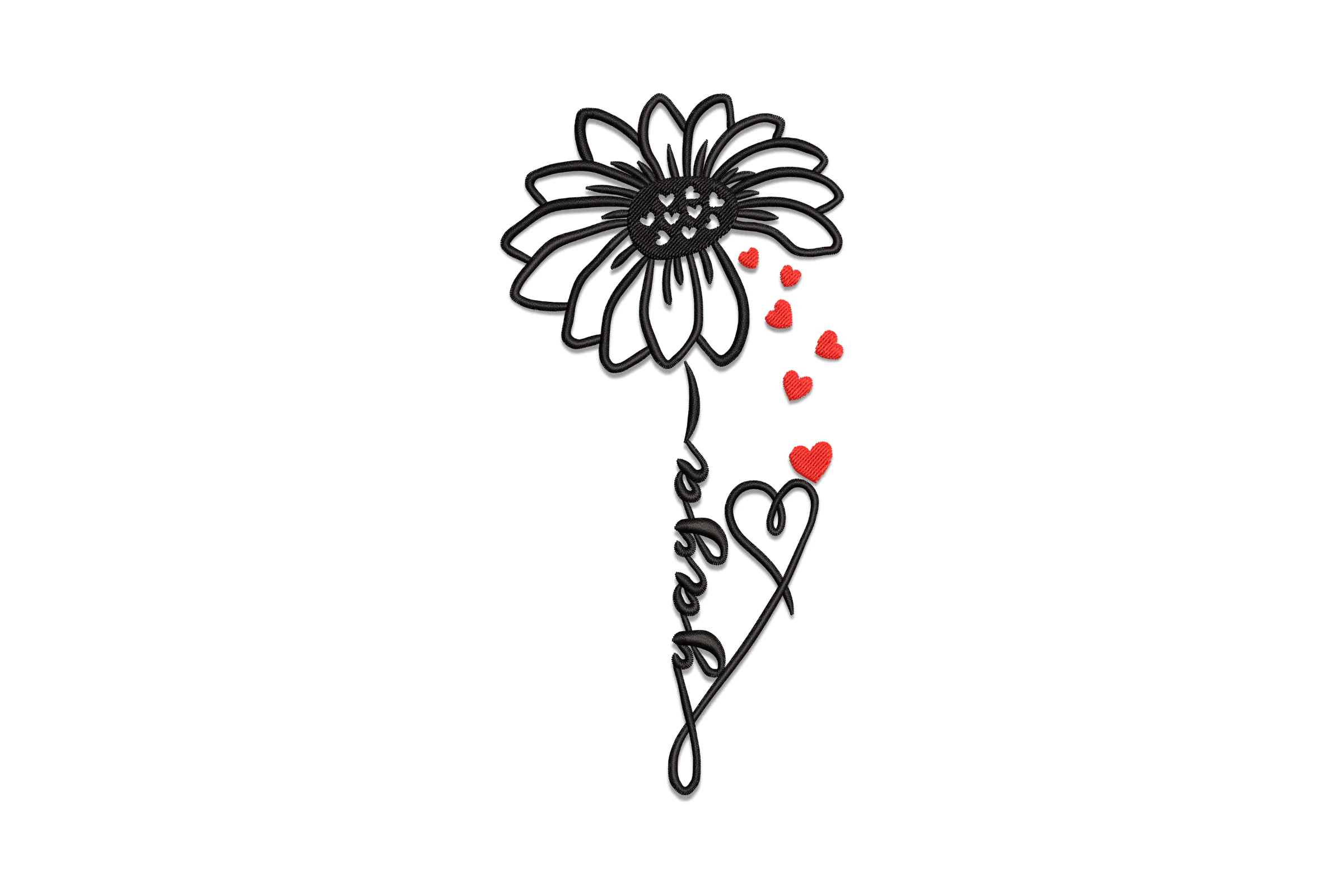 Daisy Flower with Love Hearts Embroidery Design