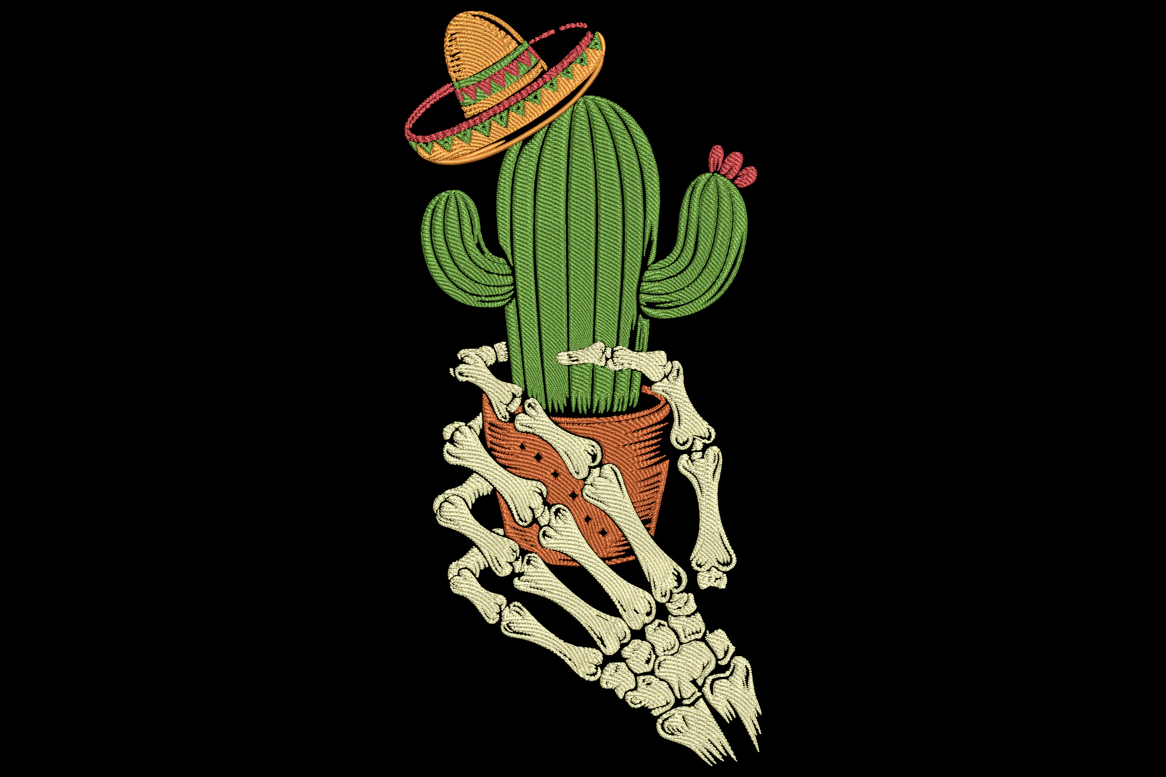 Skeleton Hug Cactus Embroidery Design