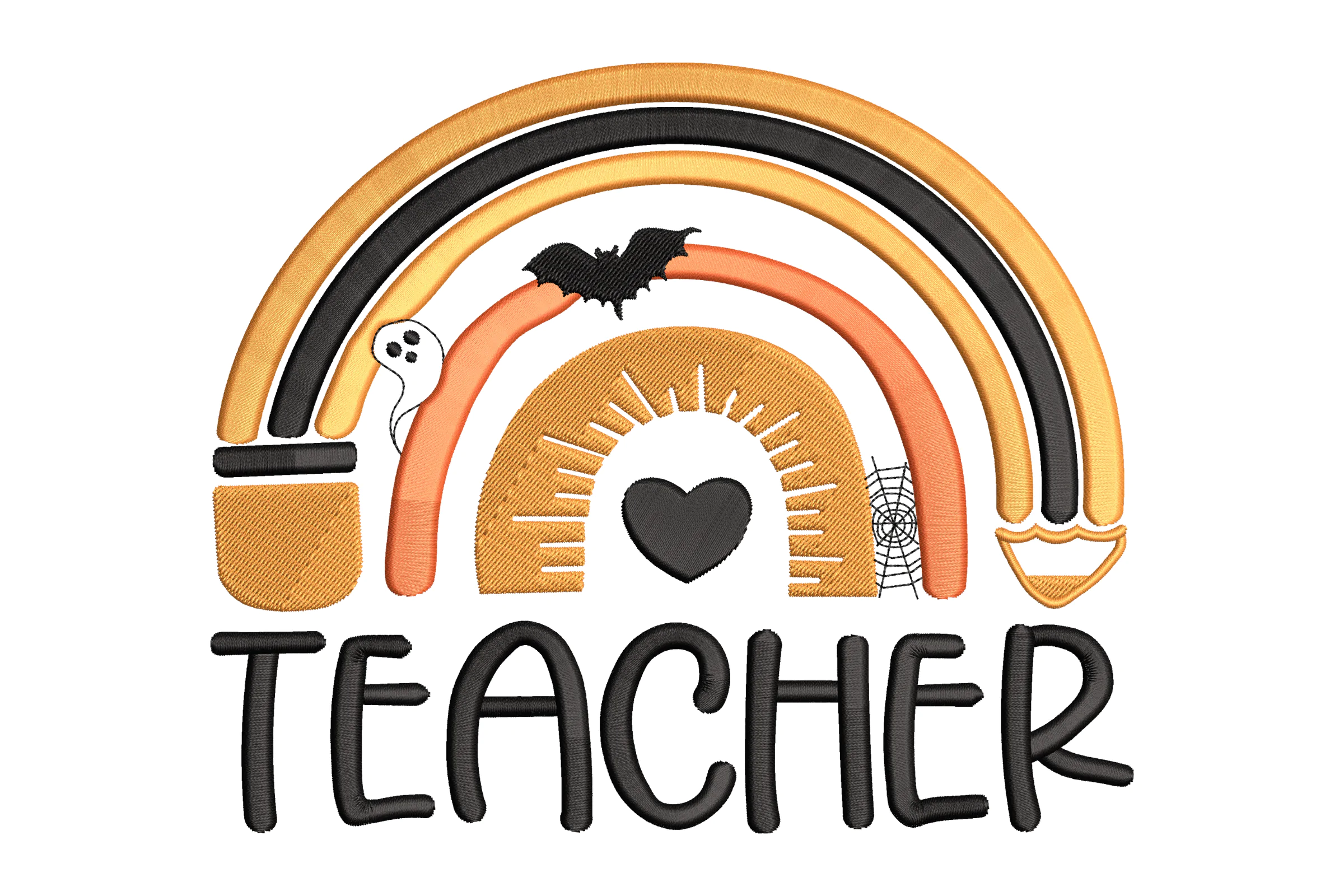 Halloween Teacher Rainbow Embroidery Design