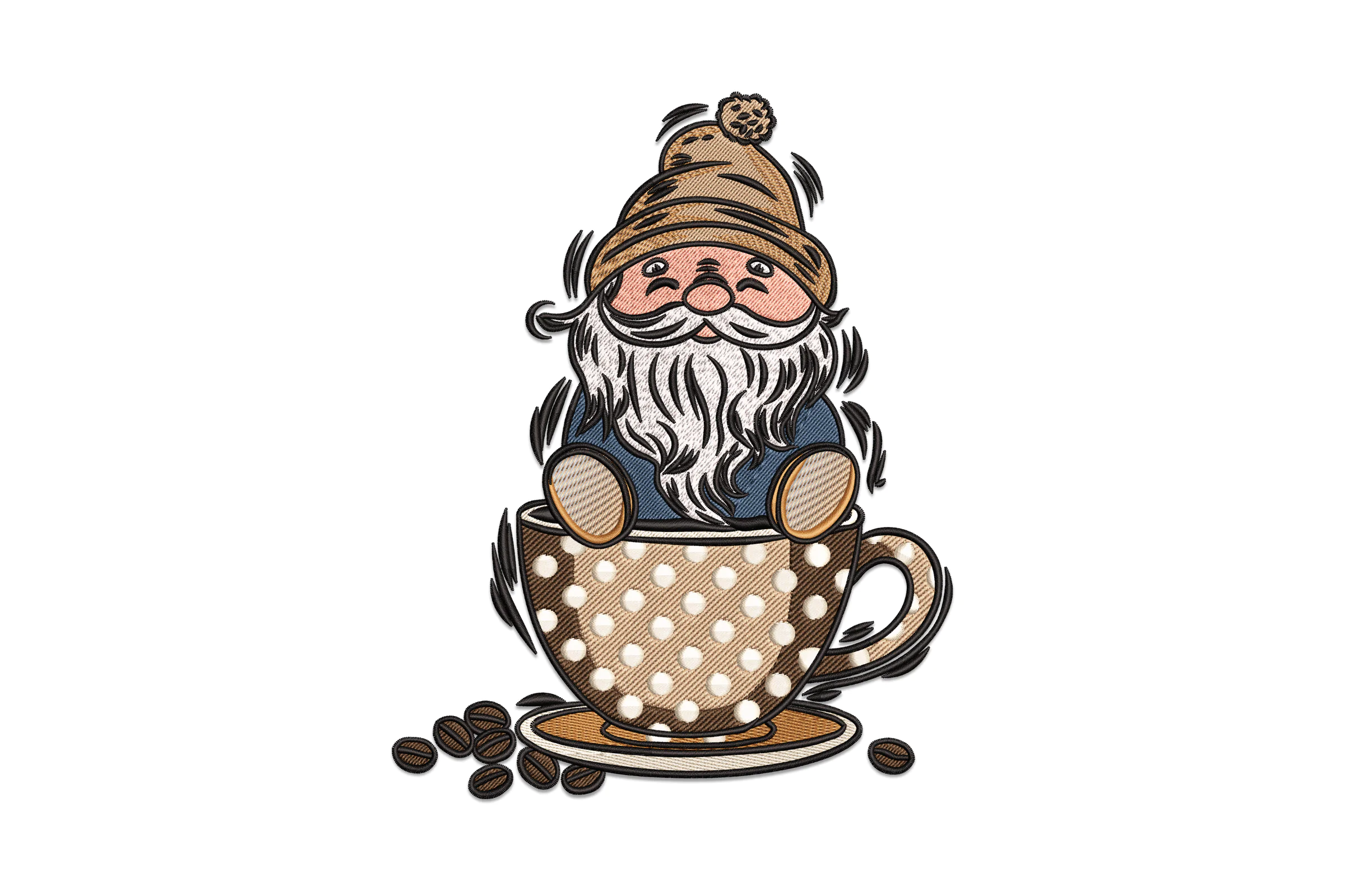 Coffee Gnome Embroidery Design Pattern