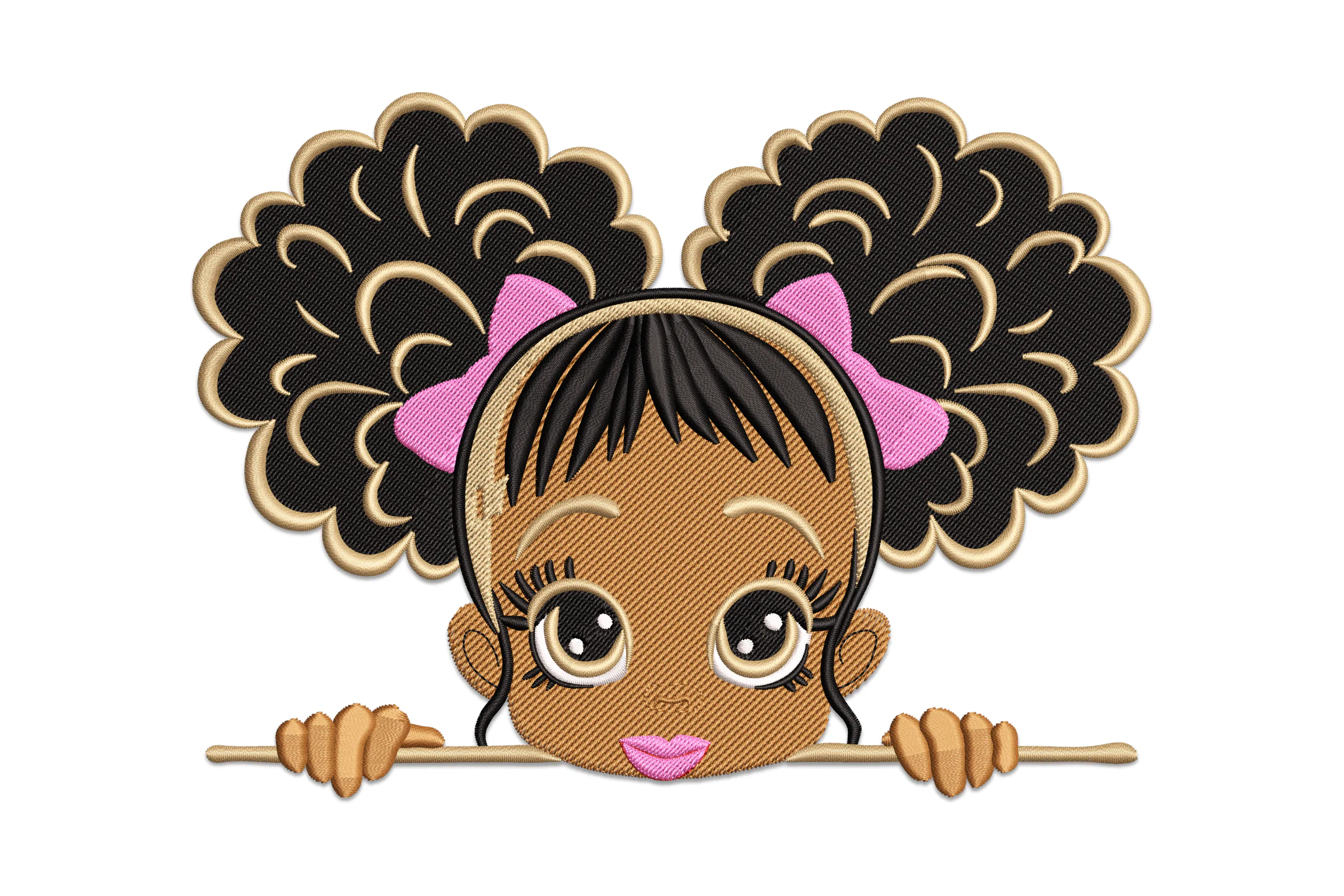 Peekaboo Afro Girl Embroidery Design