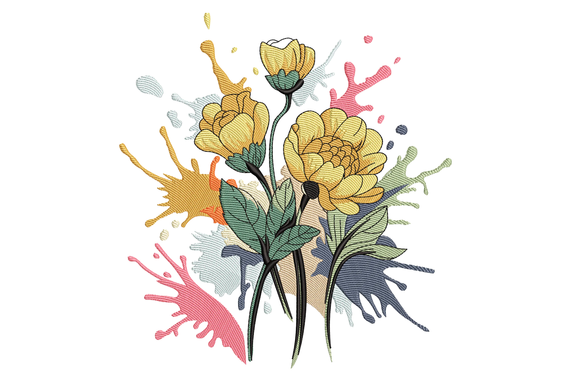 Blooming Floral Splash Embroidery Design