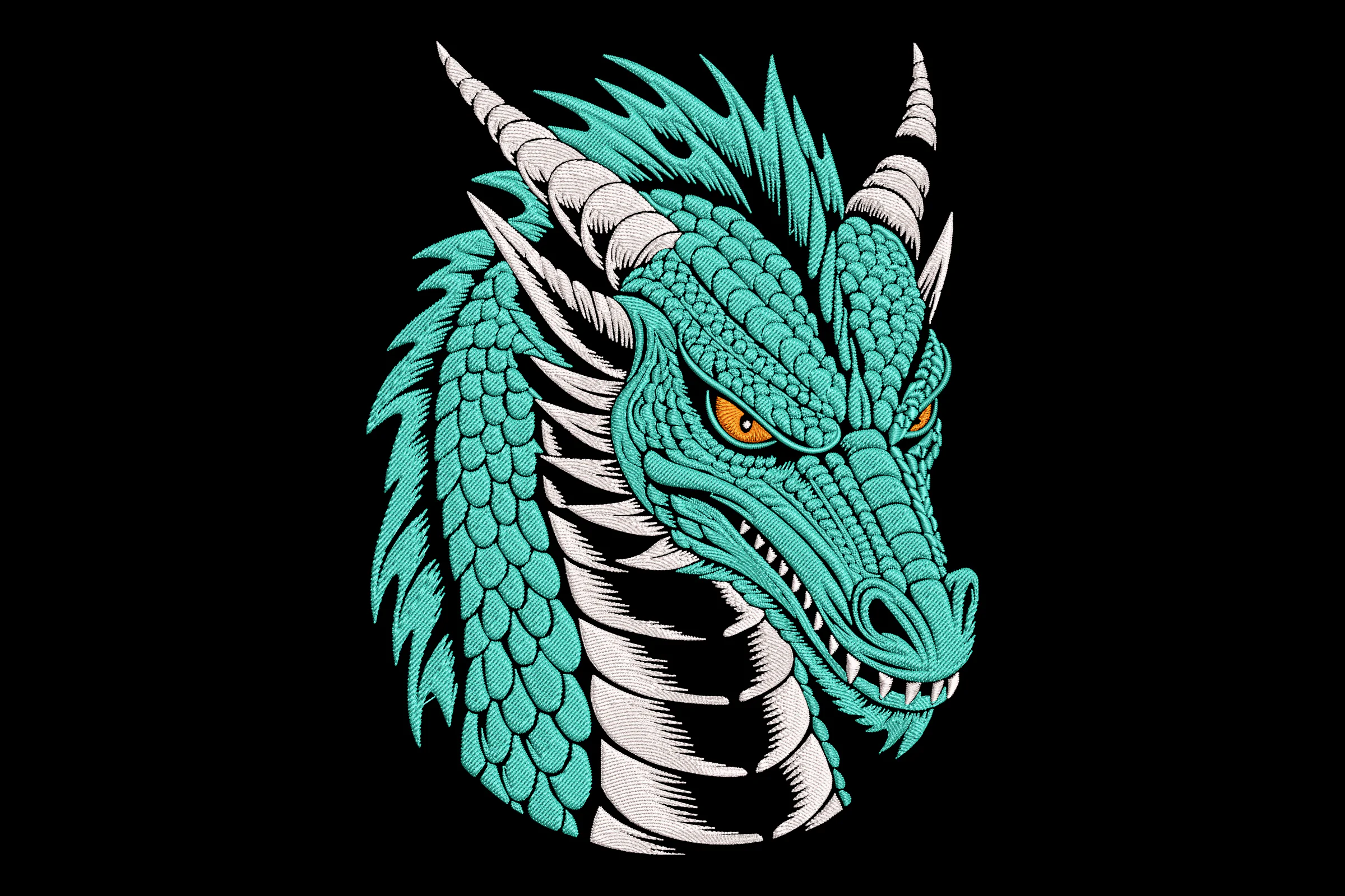 Green Dragon Head Embroidery Design